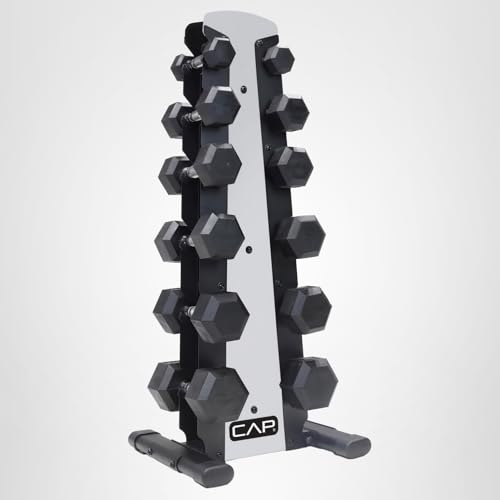 CAP Barbell Rubber Coated Dumbbell Weight Set with Vertical Rack | 100 lb, 150 lb, and 210 lb Options