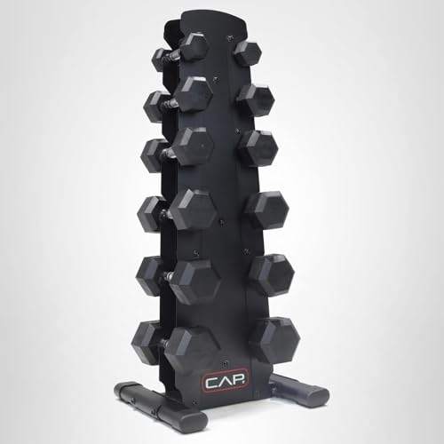 CAP Barbell Rubber Coated Dumbbell Weight Set with Vertical Rack | 100 lb, 150 lb, and 210 lb Options