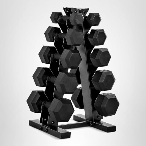 CAP Barbell Rubber Coated Dumbbell Weight Set with Vertical Rack | 100 lb, 150 lb, and 210 lb Options