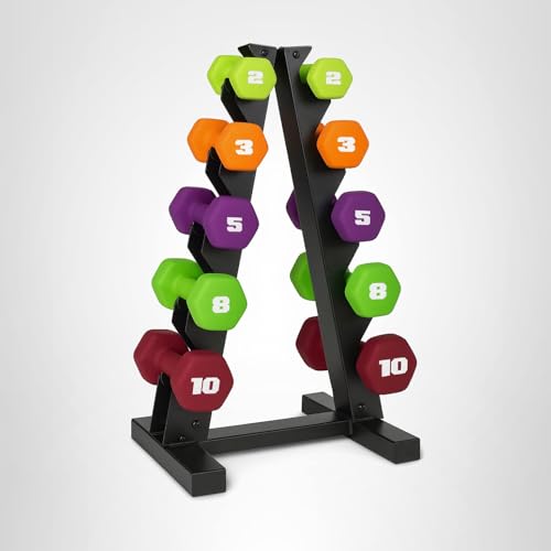 Build strength with confidence. These color-coded neoprene dumbbells offer a secure grip, durable construction, and a space-saving rack—perfect for toning, HIIT, and everyday home workouts.