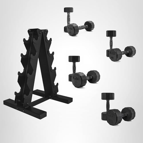 CAP Barbell Rubber Coated Dumbbell Weight Set with Vertical Rack | 100 lb, 150 lb, and 210 lb Options