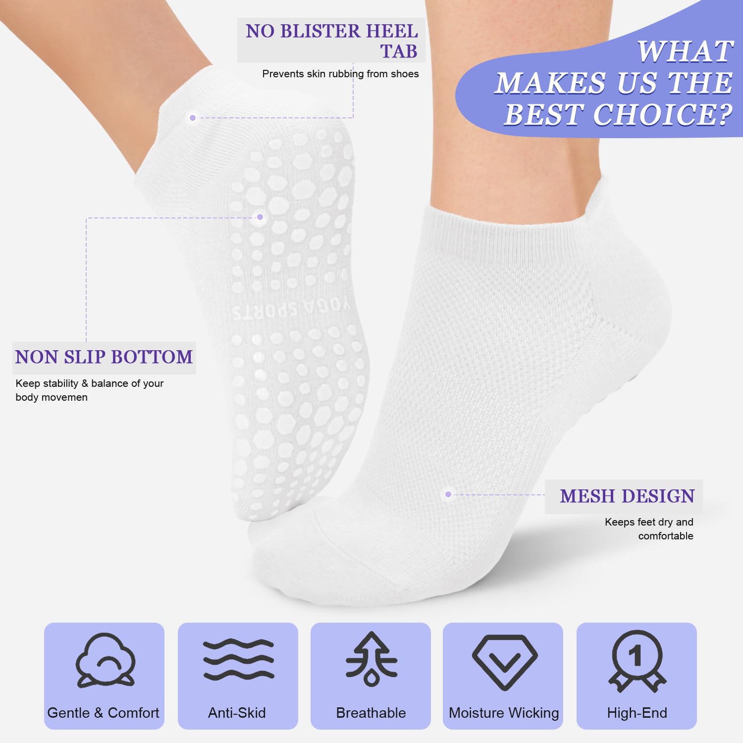 Stay safe, stable, and stylish with non-slip Pilates socks—breathable, cushioned, and perfect for yoga, barre, studio workouts, or home use. Comfort and grip in every step.