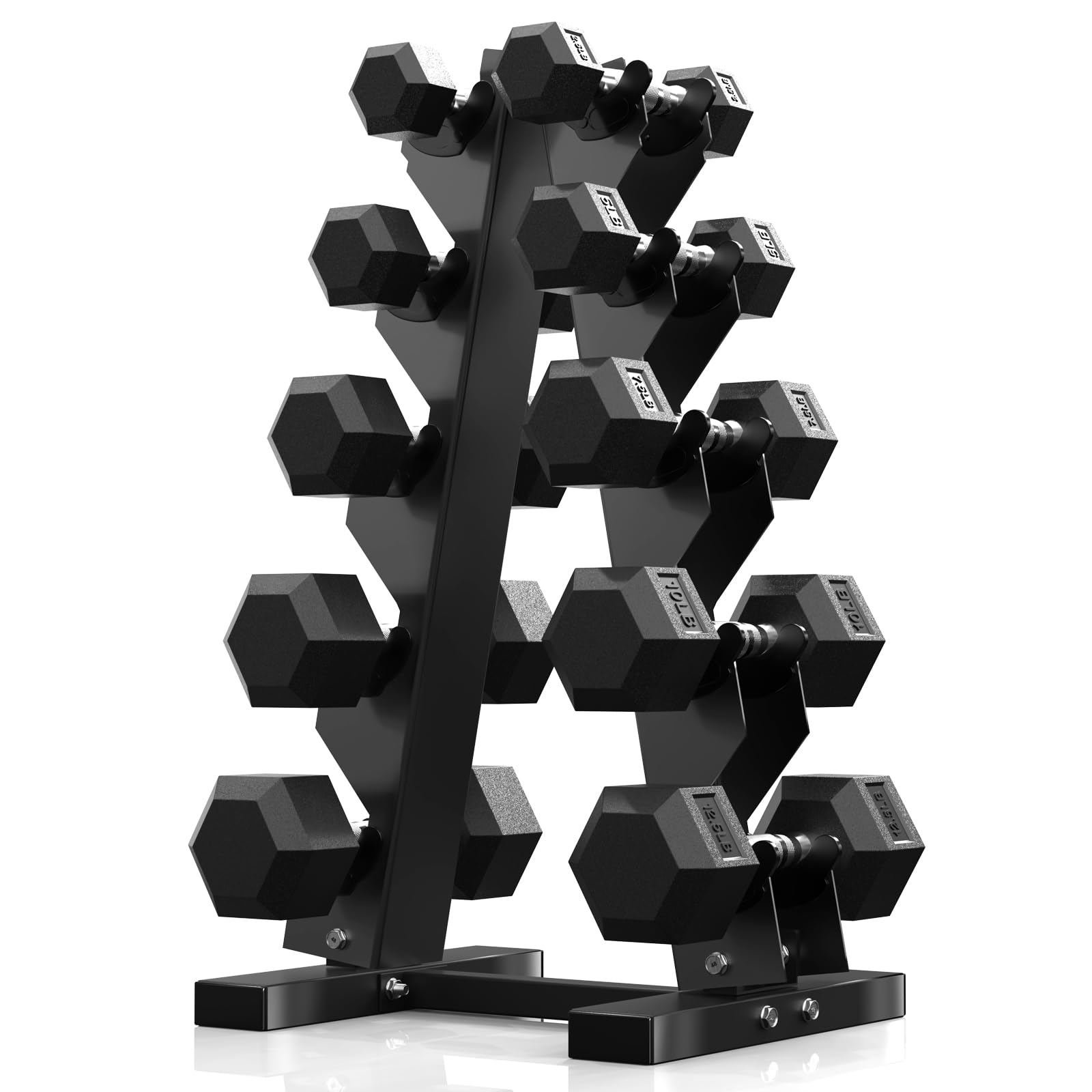 PAPABABE Dumbbell Set with Rack, Rubber Encased Hex Dumbbell Free Weights Dumbbells Set with Storage Rack, Home Weight Set