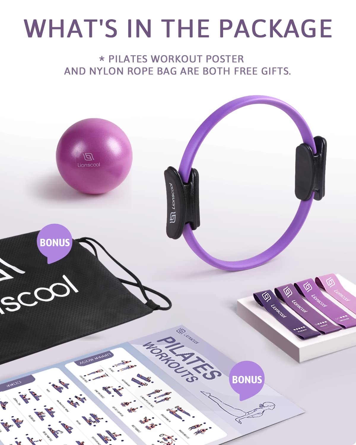 Transform your at-home Pilates practice with the LIONSCOOL Pilates Ring Set – all-in-one resistance ring, mini ball, and bands for strength, balance, and total-body toning anywhere, anytime.