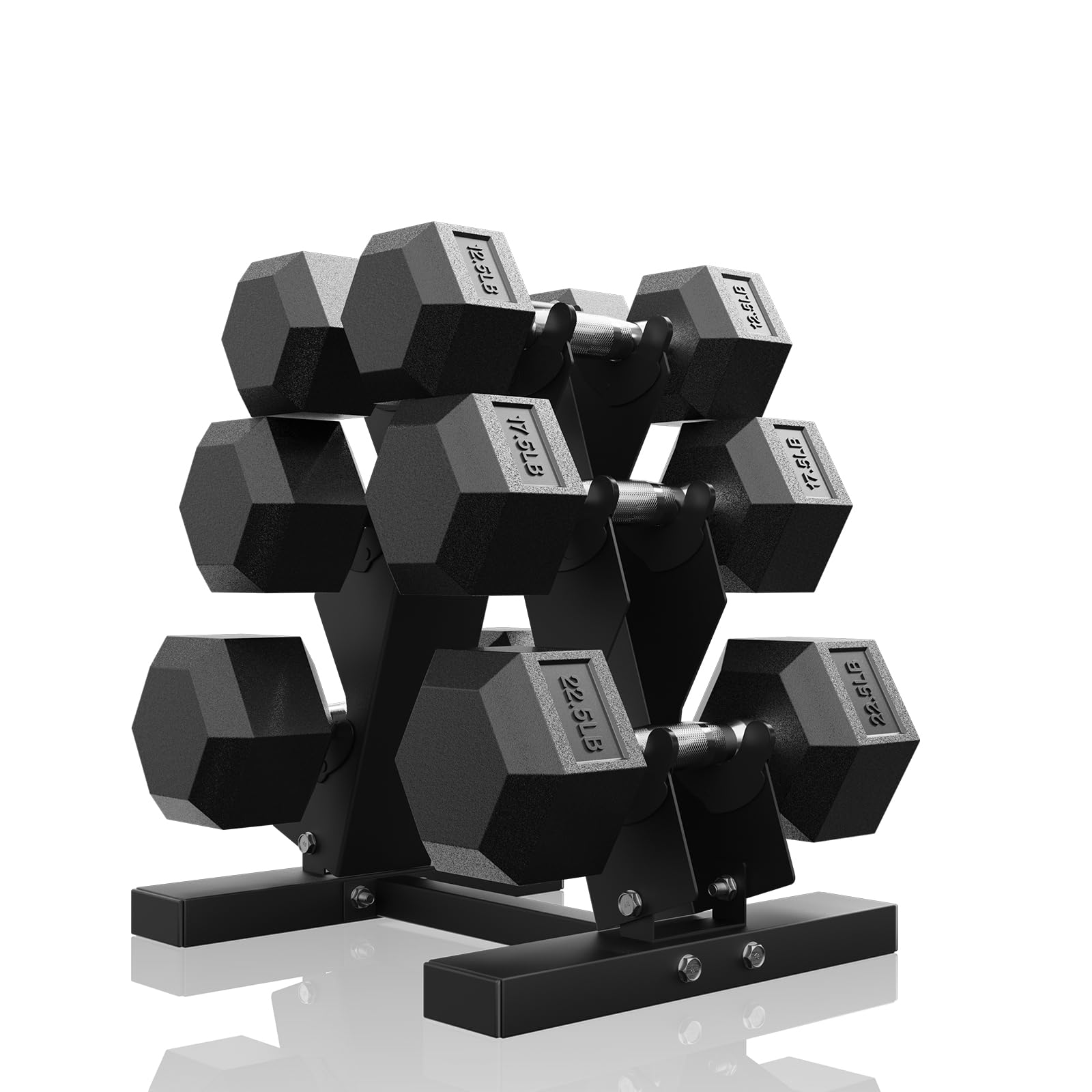 PAPABABE Dumbbell Set with Rack, Rubber Encased Hex Dumbbell Free Weights Dumbbells Set with Storage Rack, Home Weight Set