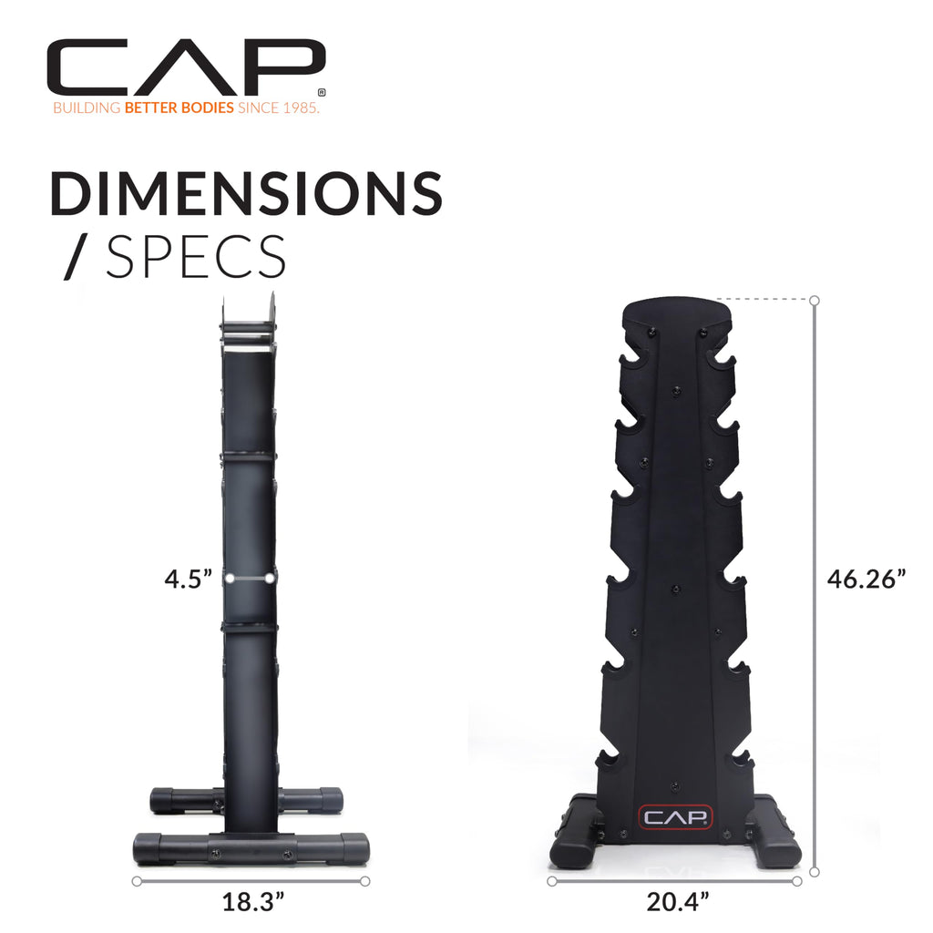 CAP Barbell Rubber Coated Dumbbell Weight Set with Vertical Rack | 100 lb, 150 lb, and 210 lb Options