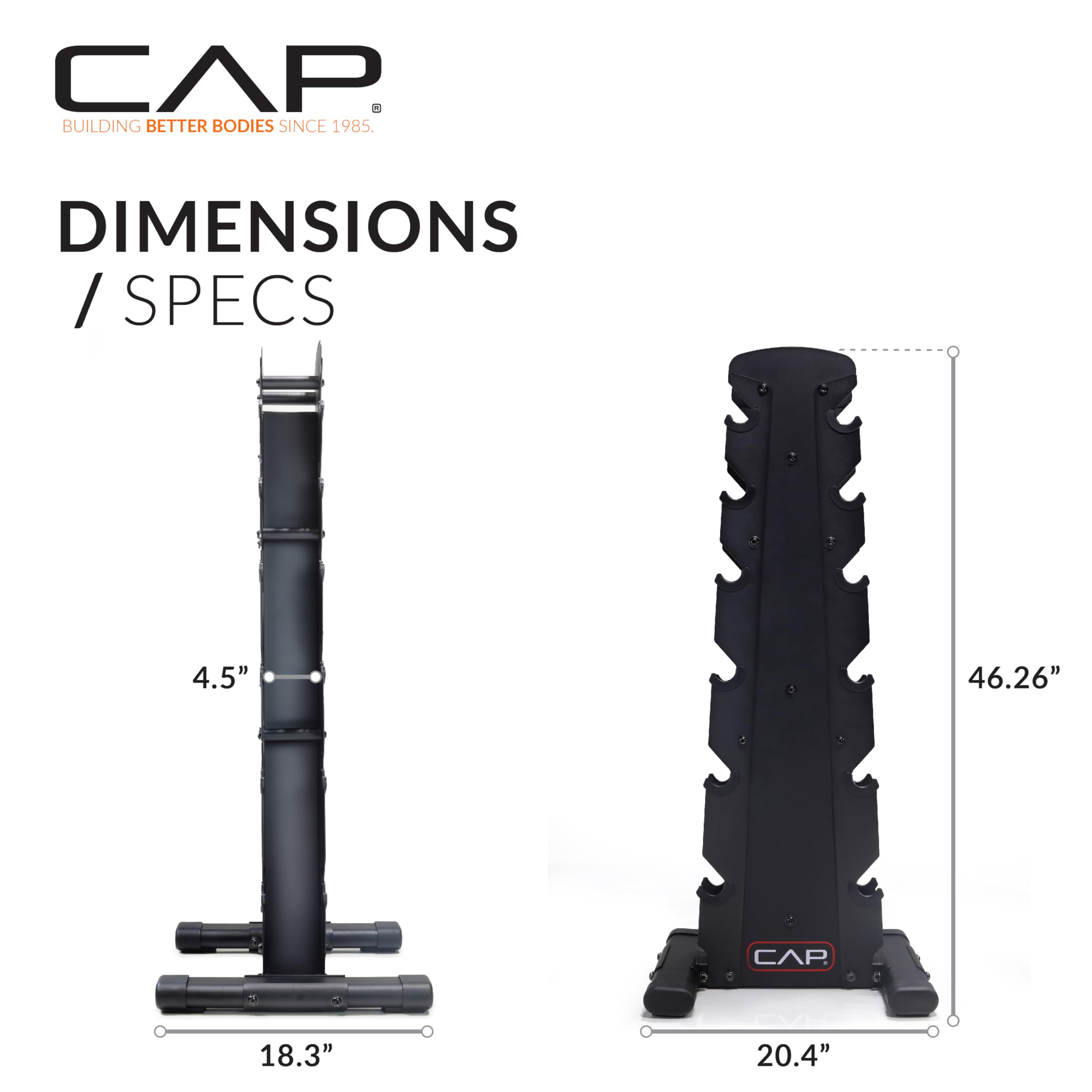 CAP Barbell Rubber Coated Dumbbell Weight Set with Vertical Rack | 100 lb, 150 lb, and 210 lb Options