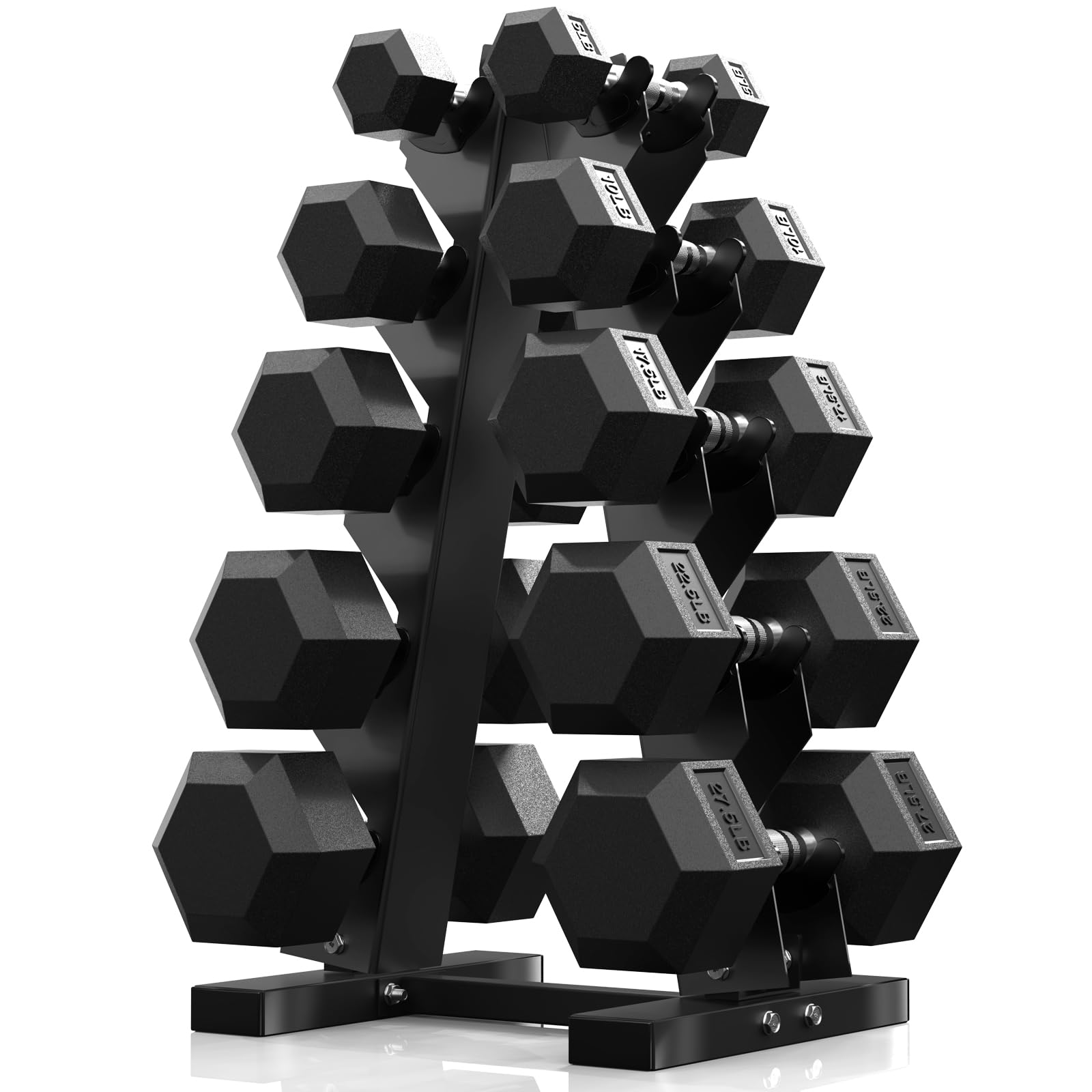 PAPABABE Dumbbell Set with Rack, Rubber Encased Hex Dumbbell Free Weights Dumbbells Set with Storage Rack, Home Weight Set