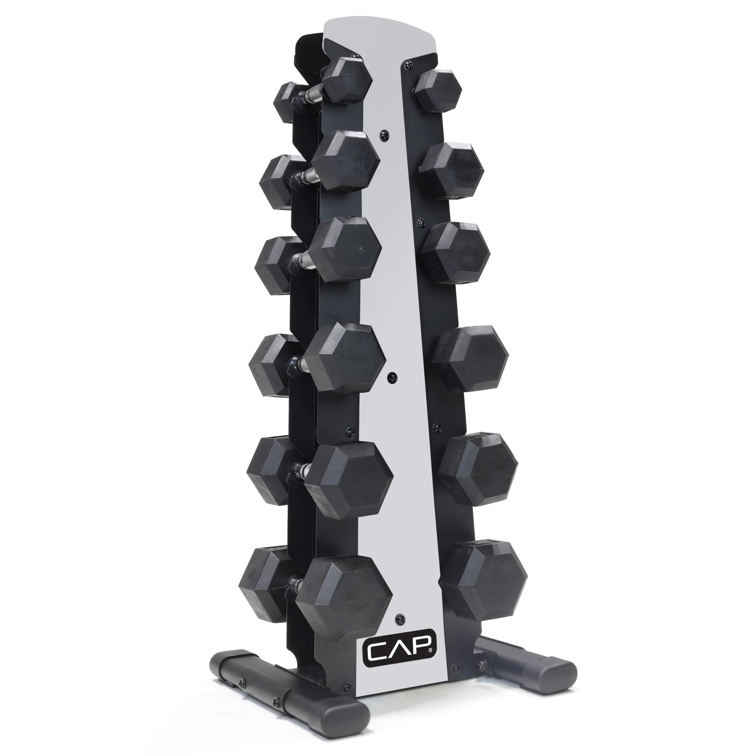 CAP Barbell Rubber Coated Dumbbell Weight Set with Vertical Rack | 100 lb, 150 lb, and 210 lb Options