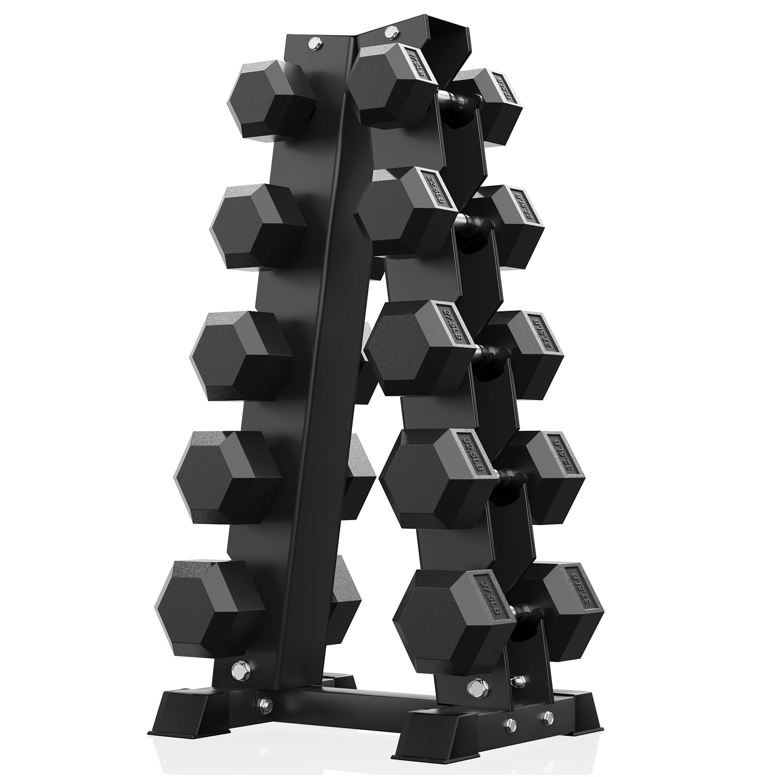 PAPABABE Dumbbell Set with Rack, Rubber Encased Hex Dumbbell Free Weights Dumbbells Set with Storage Rack, Home Weight Set