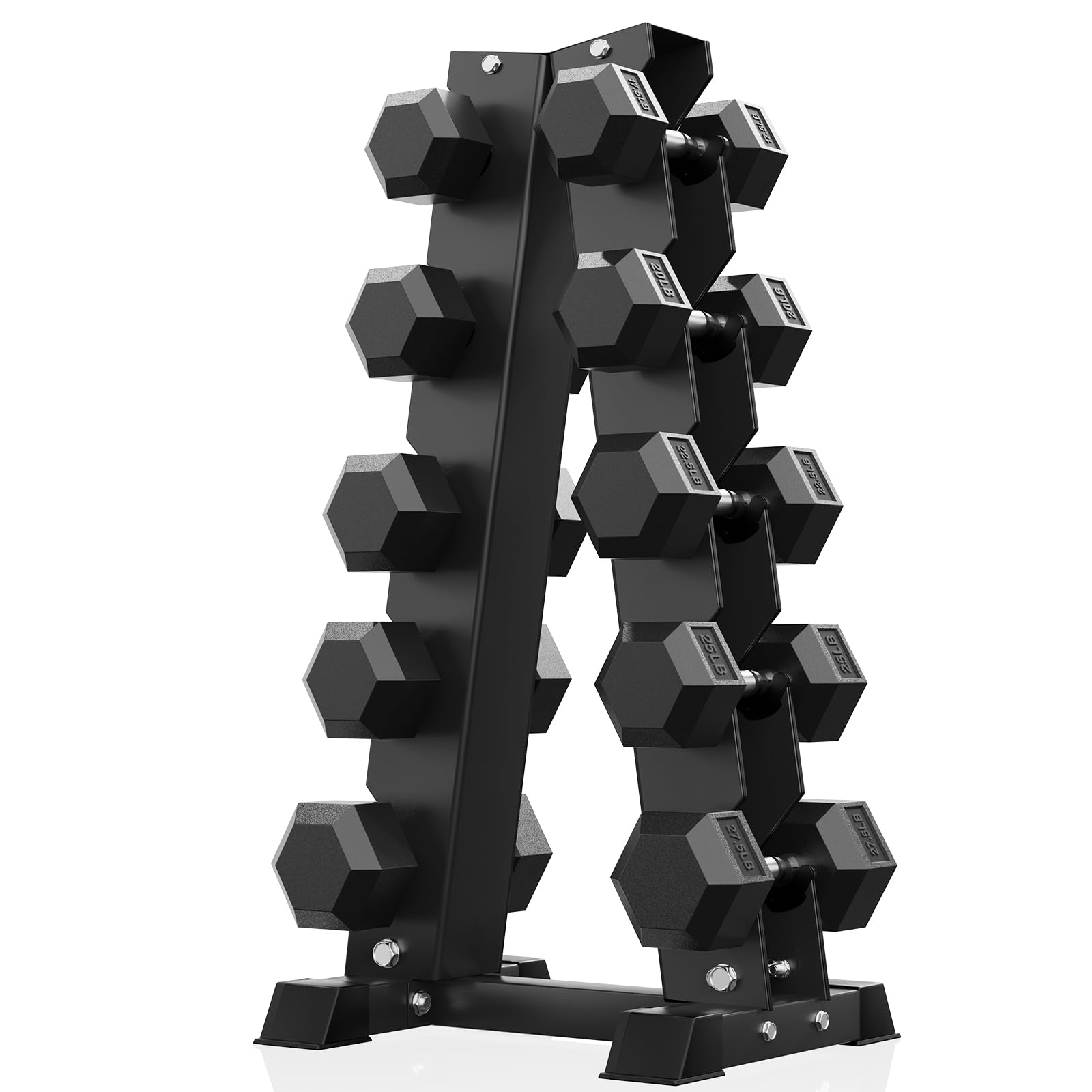 PAPABABE Dumbbell Set with Rack, Rubber Encased Hex Dumbbell Free Weights Dumbbells Set with Storage Rack, Home Weight Set