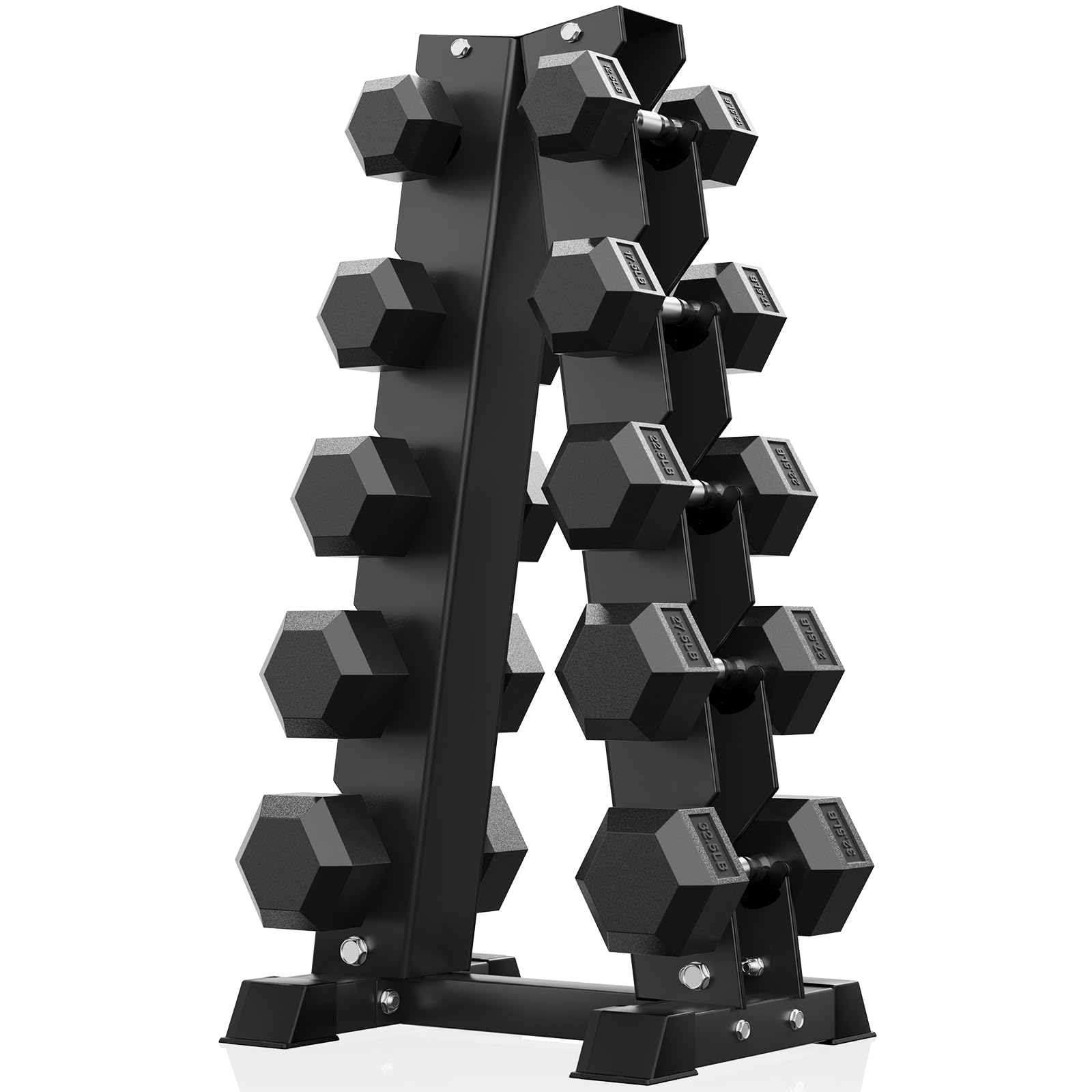PAPABABE Dumbbell Set with Rack, Rubber Encased Hex Dumbbell Free Weights Dumbbells Set with Storage Rack, Home Weight Set