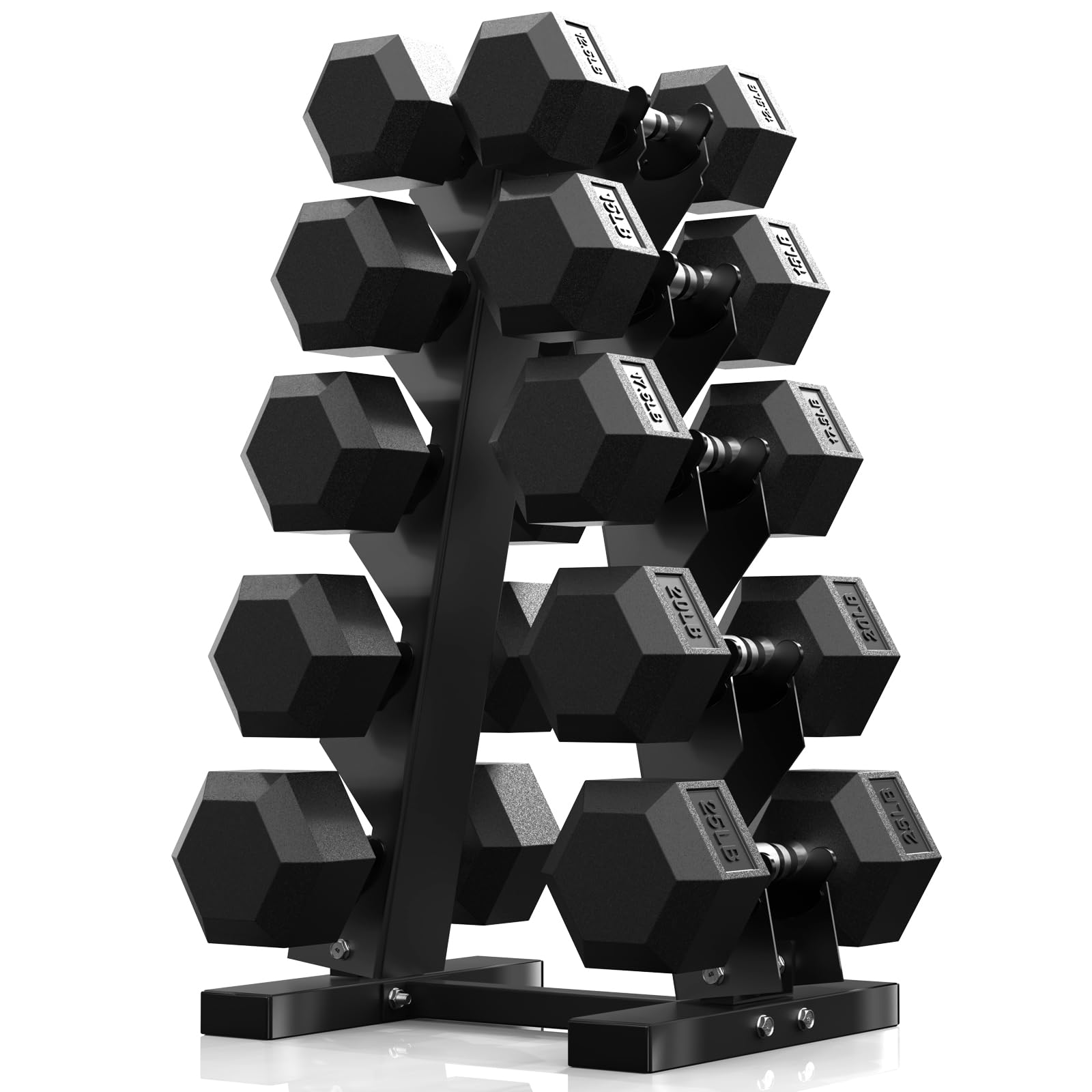 PAPABABE Dumbbell Set with Rack, Rubber Encased Hex Dumbbell Free Weights Dumbbells Set with Storage Rack, Home Weight Set