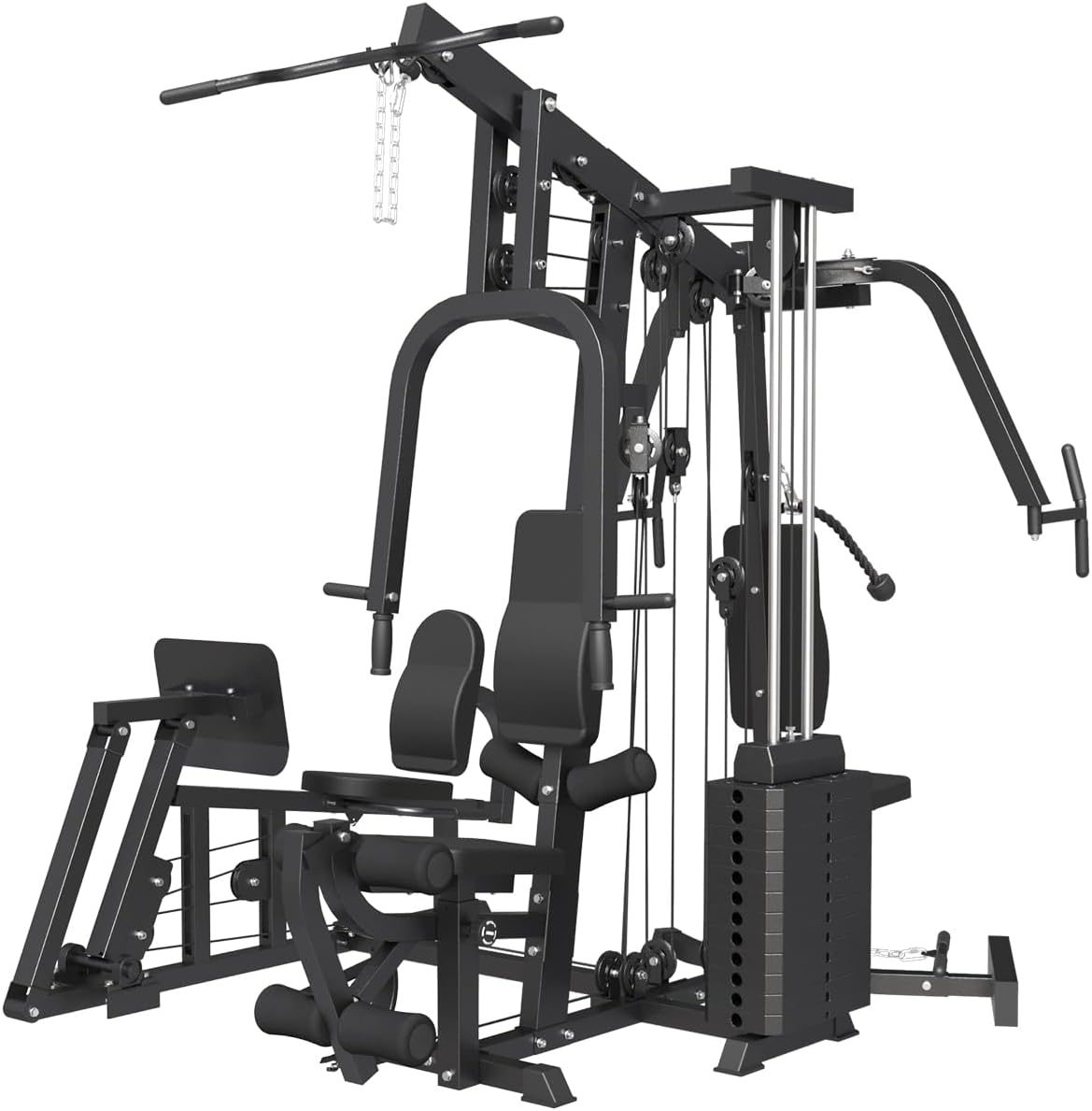 Multifunction Home Gym System Workout Station,Smith Machine with 100LB Weight Stack, Leg Press, LAT Station for Full Body Training (Home Gym Station)
