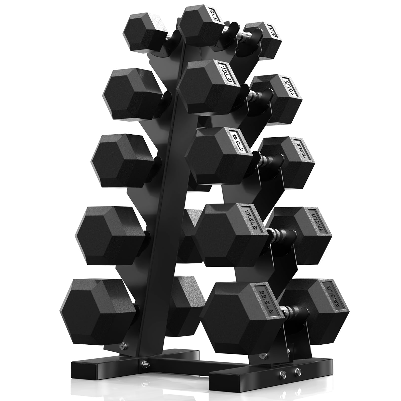PAPABABE Dumbbell Set with Rack, Rubber Encased Hex Dumbbell Free Weights Dumbbells Set with Storage Rack, Home Weight Set