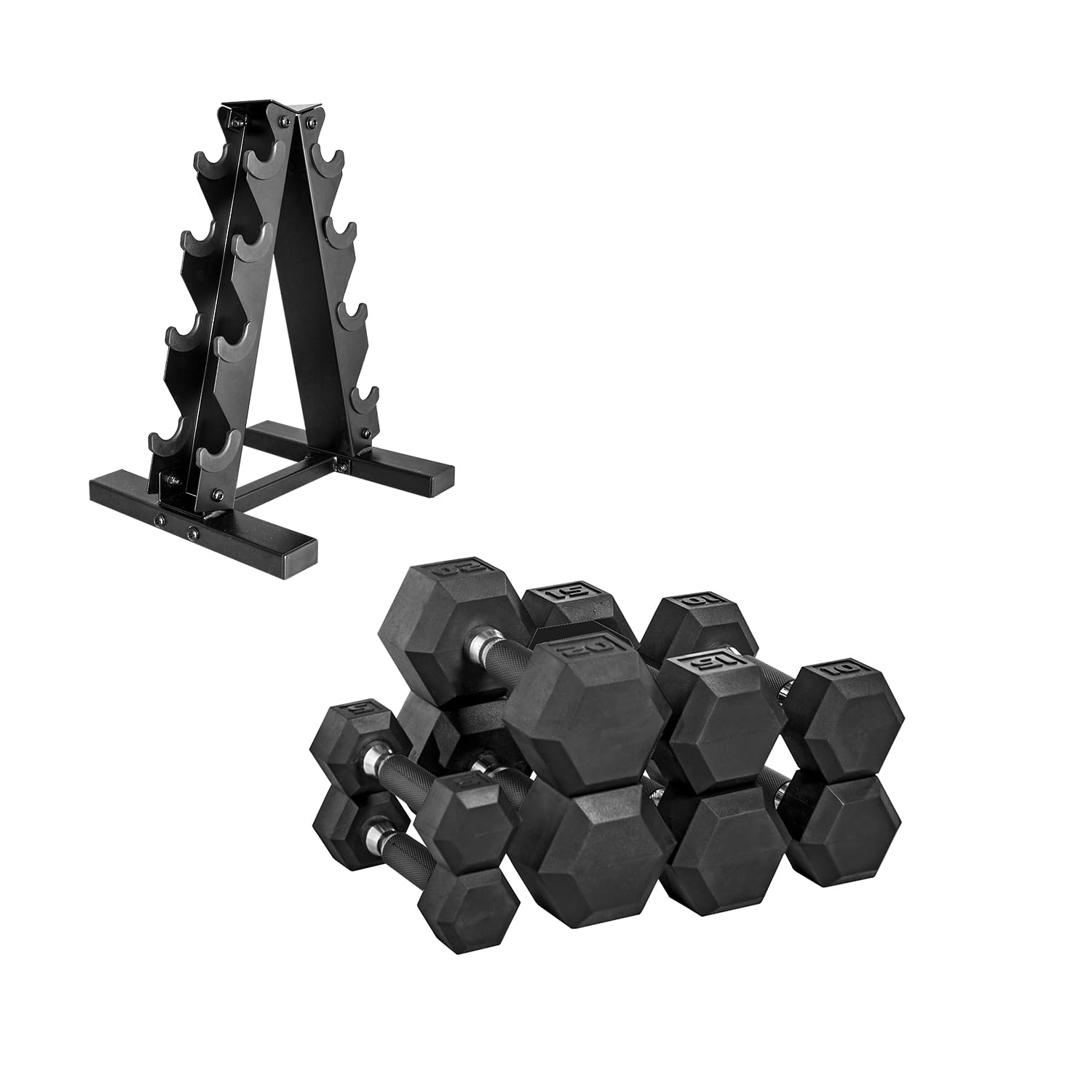 CAP Barbell Rubber Coated Dumbbell Weight Set with Vertical Rack | 100 lb, 150 lb, and 210 lb Options
