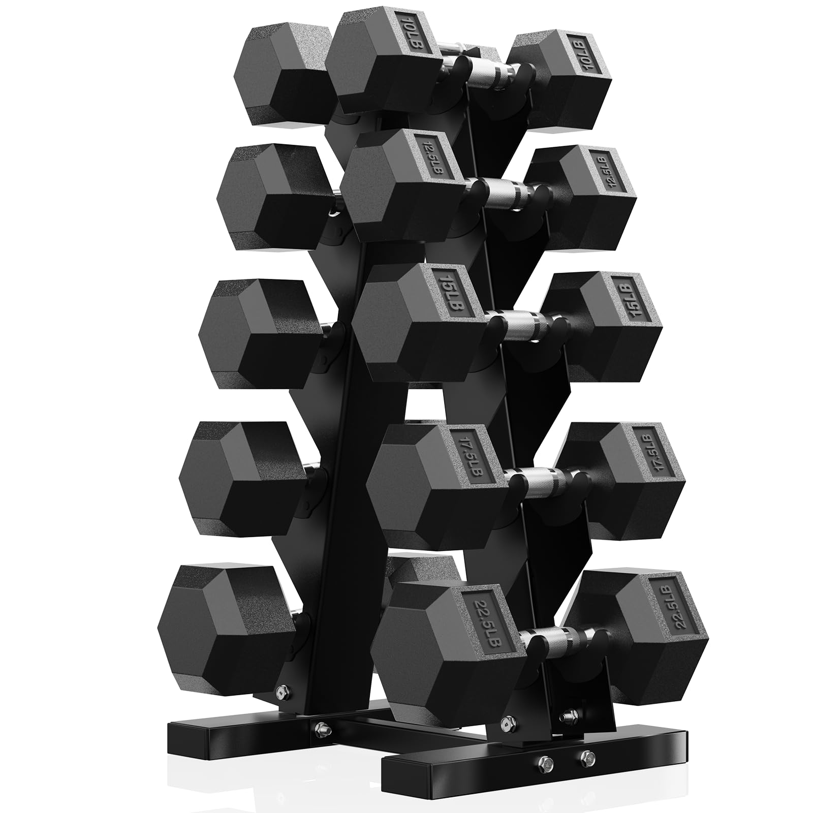 PAPABABE Dumbbell Set with Rack, Rubber Encased Hex Dumbbell Free Weights Dumbbells Set with Storage Rack, Home Weight Set