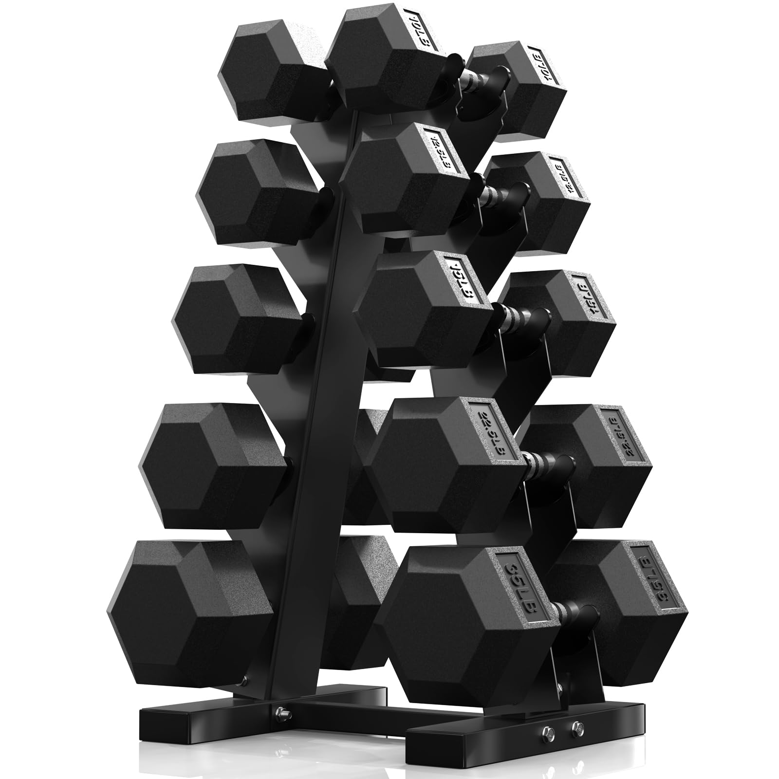 PAPABABE Dumbbell Set with Rack, Rubber Encased Hex Dumbbell Free Weights Dumbbells Set with Storage Rack, Home Weight Set