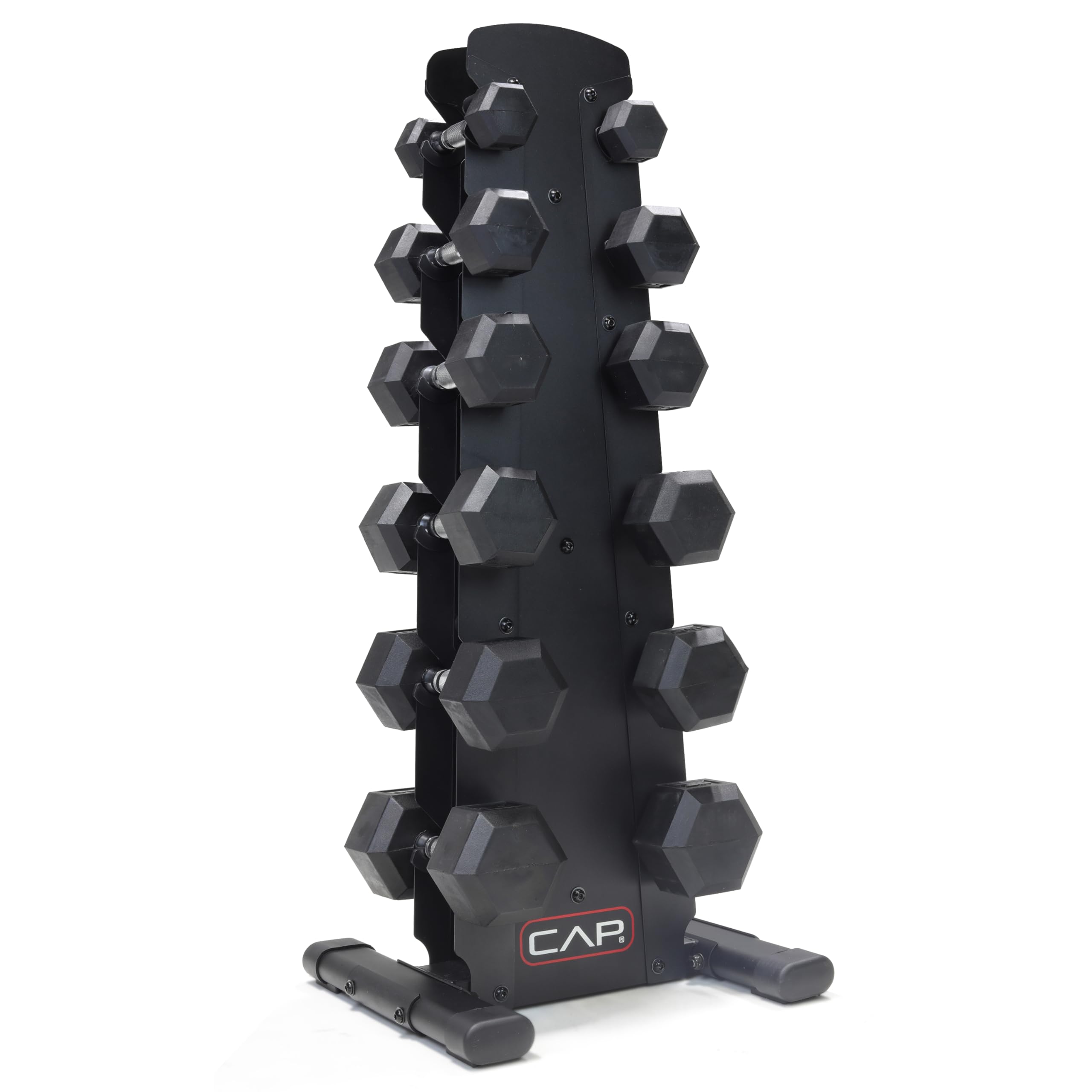 CAP Barbell Rubber Coated Dumbbell Weight Set with Vertical Rack | 100 lb, 150 lb, and 210 lb Options