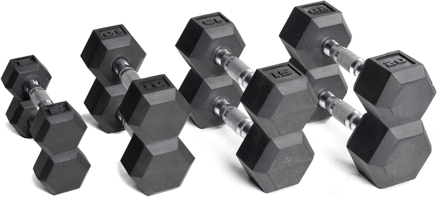 CAP Barbell Rubber Coated Dumbbell Weight Set with Vertical Rack | 100 lb, 150 lb, and 210 lb Options