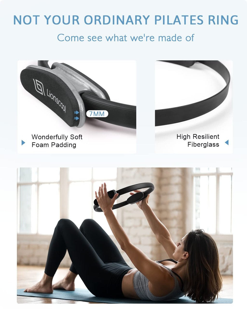Transform your at-home Pilates practice with the LIONSCOOL Pilates Ring Set – all-in-one resistance ring, mini ball, and bands for strength, balance, and total-body toning anywhere, anytime.