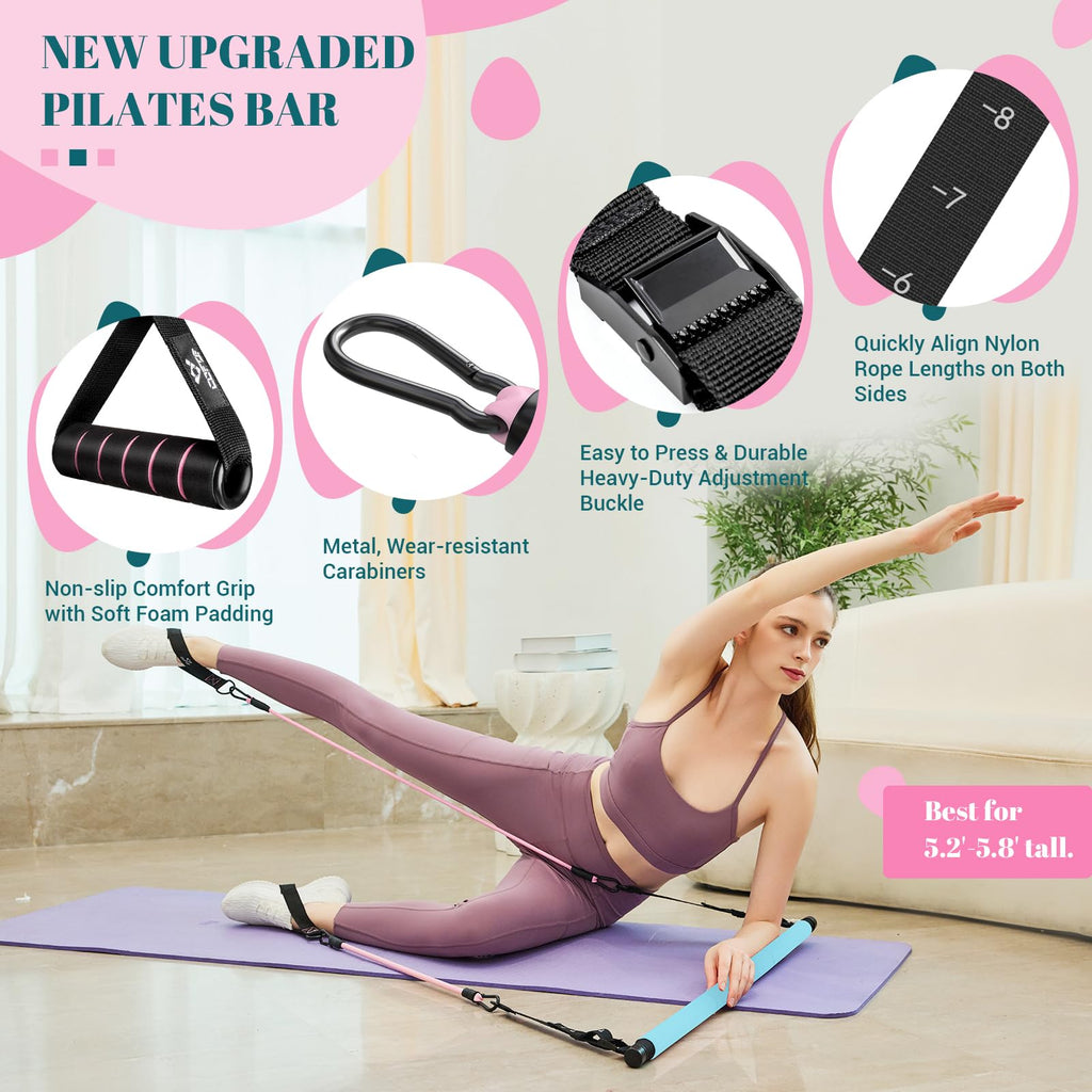 Achieve full-body strength, flexibility, and toning anywhere with the COFOF Pilates Bar Kit – adjustable resistance bands, padded handles, and portable design make home, travel, and outdoor workouts easy and effective.