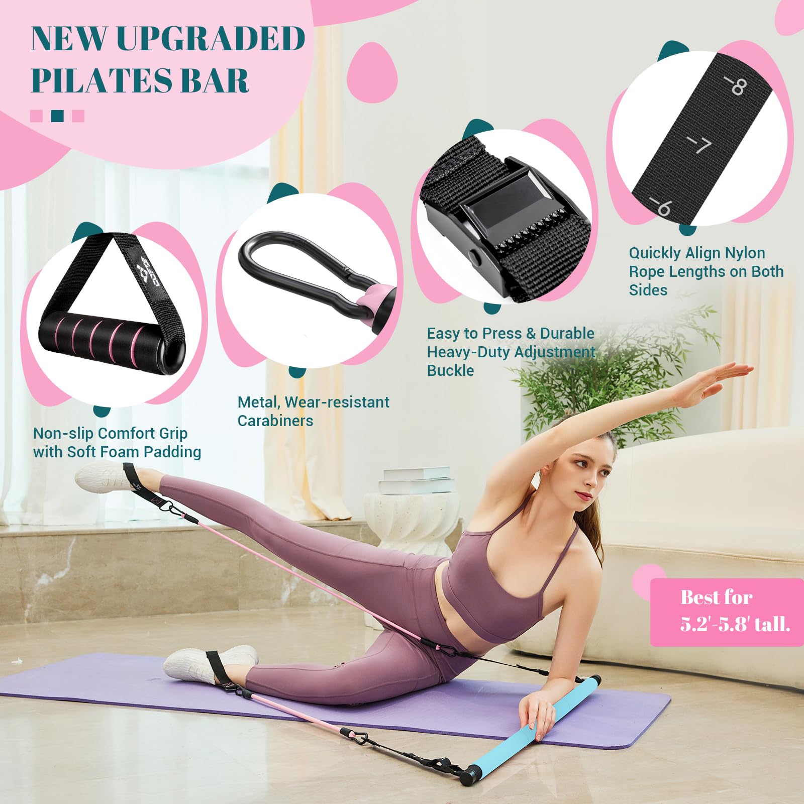 Achieve full-body strength, flexibility, and toning anywhere with the COFOF Pilates Bar Kit – adjustable resistance bands, padded handles, and portable design make home, travel, and outdoor workouts easy and effective.