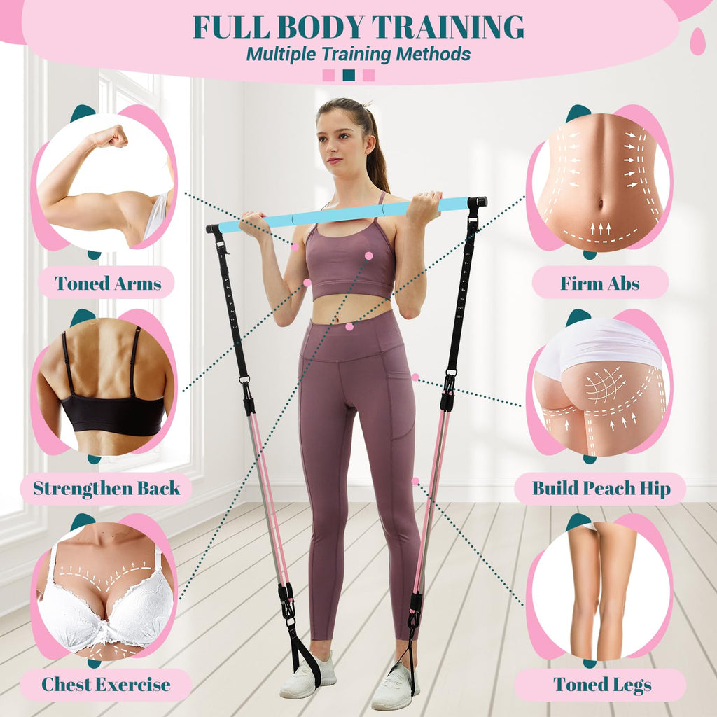 Achieve full-body strength, flexibility, and toning anywhere with the COFOF Pilates Bar Kit – adjustable resistance bands, padded handles, and portable design make home, travel, and outdoor workouts easy and effective.