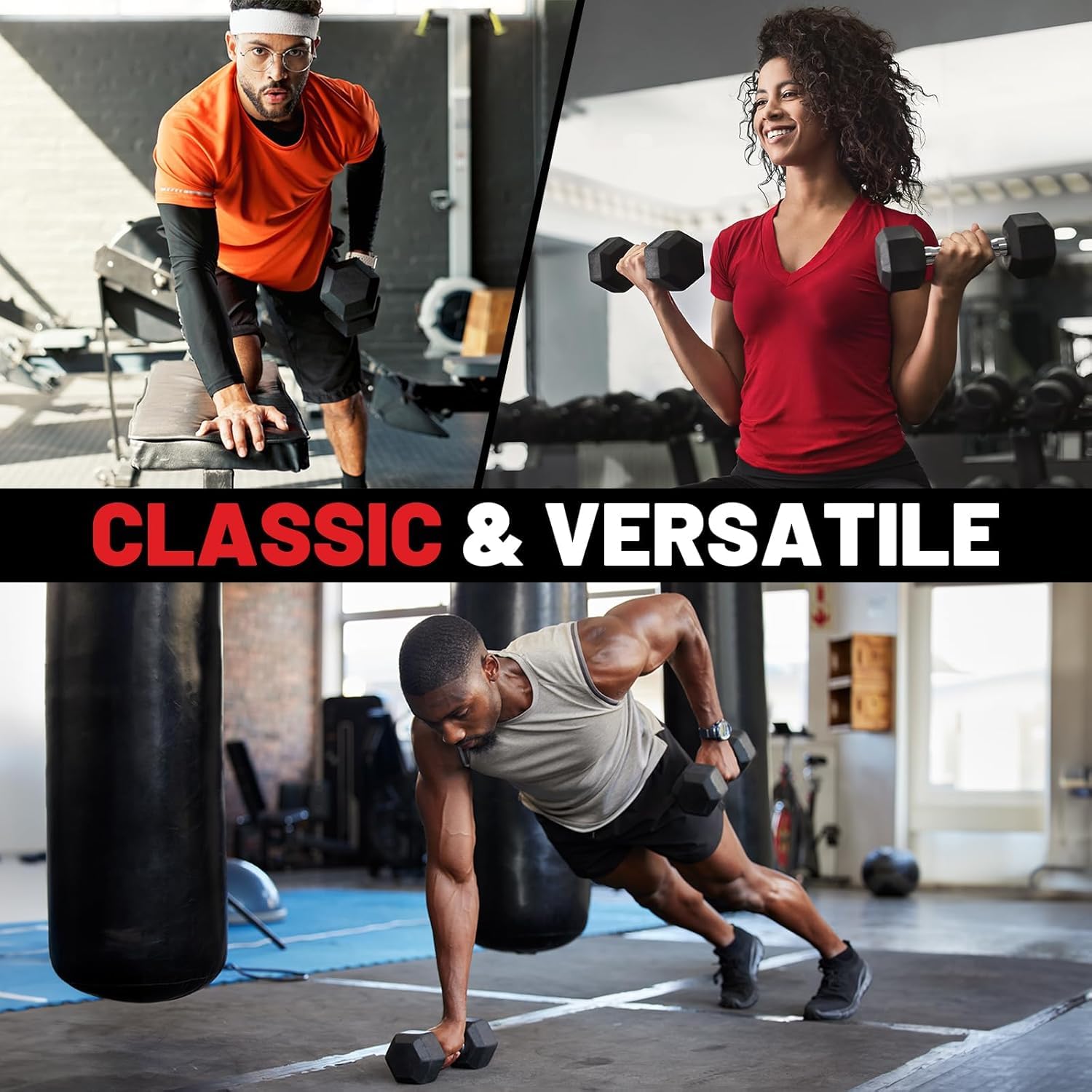 PAPABABE Dumbbell Set with Rack, Rubber Encased Hex Dumbbell Free Weights Dumbbells Set with Storage Rack, Home Weight Set