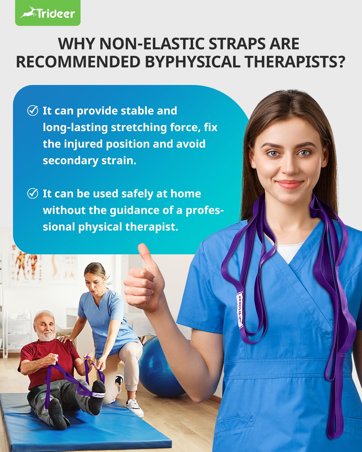 Boost flexibility, recover faster, and stretch safely with the Trideer 10-Loop Stretching Strap – durable, non-elastic, versatile for yoga, Pilates, physical therapy, and home or gym workouts.