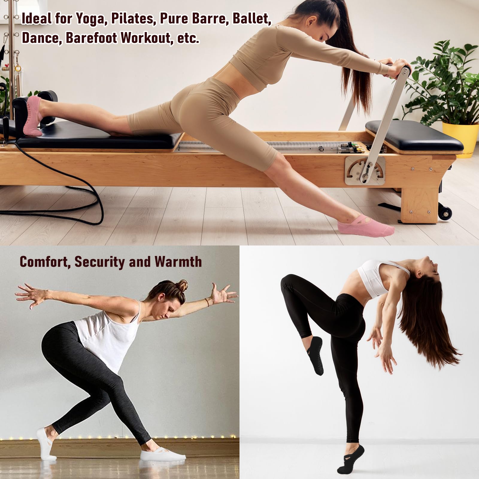 Stay safe, stable, and stylish with non-slip Pilates socks—breathable, cushioned, and perfect for yoga, barre, studio workouts, or home use. Comfort and grip in every step.