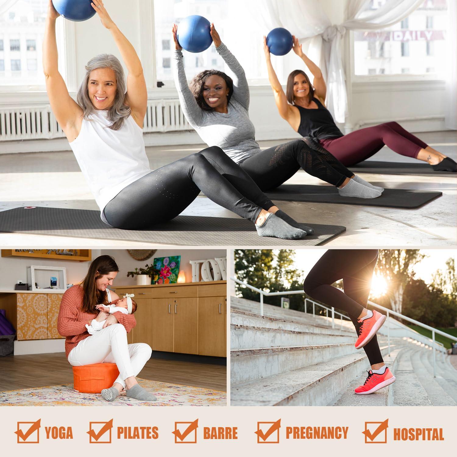 Stay safe, stable, and stylish with non-slip Pilates socks—breathable, cushioned, and perfect for yoga, barre, studio workouts, or home use. Comfort and grip in every step.