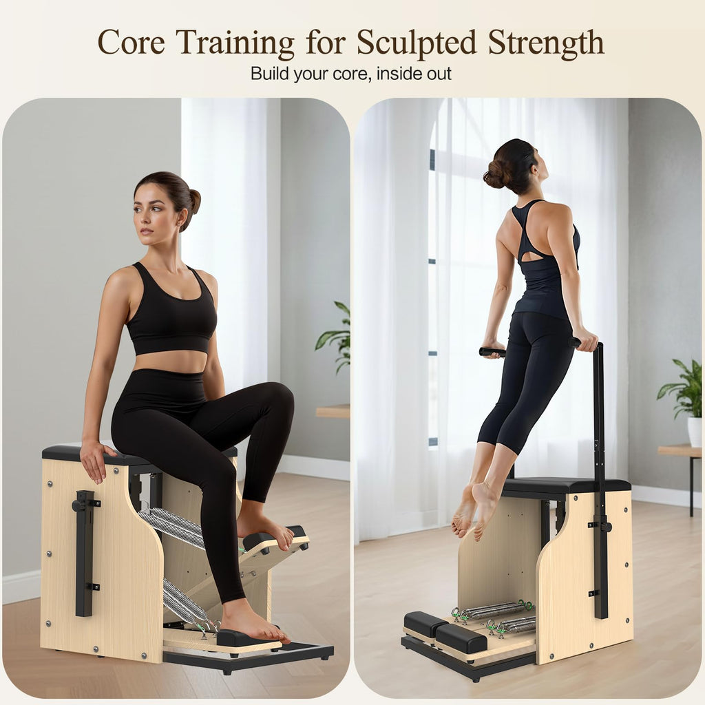 Transform your home into a professional Pilates studio—build strength, improve posture, and sculpt your entire body with smooth, controlled movements on this compact, studio-quality Wunda Chair.