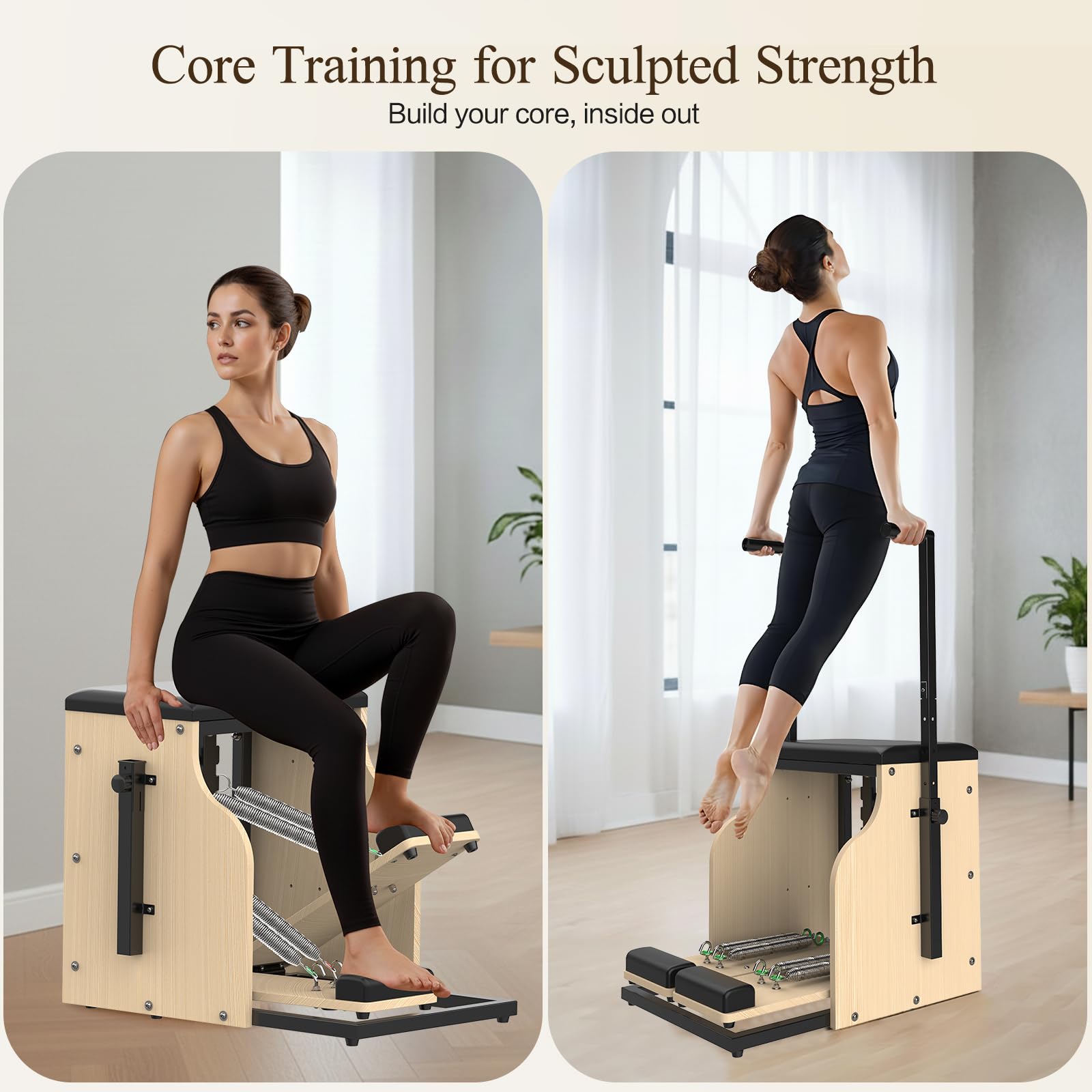 Transform your home into a professional Pilates studio—build strength, improve posture, and sculpt your entire body with smooth, controlled movements on this compact, studio-quality Wunda Chair.