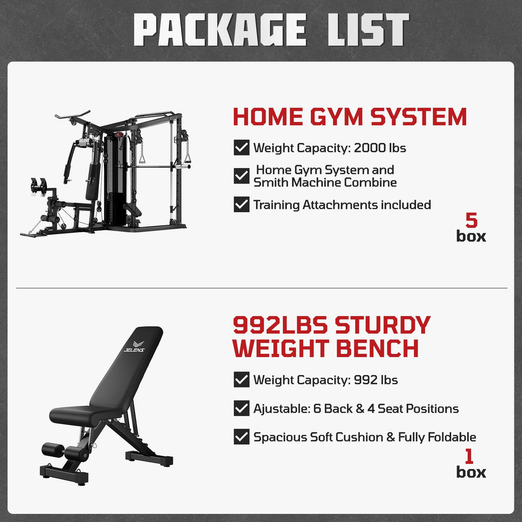 Achieve full-body strength at home with the JELENS Smith Machine & Gym System—durable, versatile, and quiet, offering progressive resistance, multi-station workouts, and family-friendly performance in one compact setup.