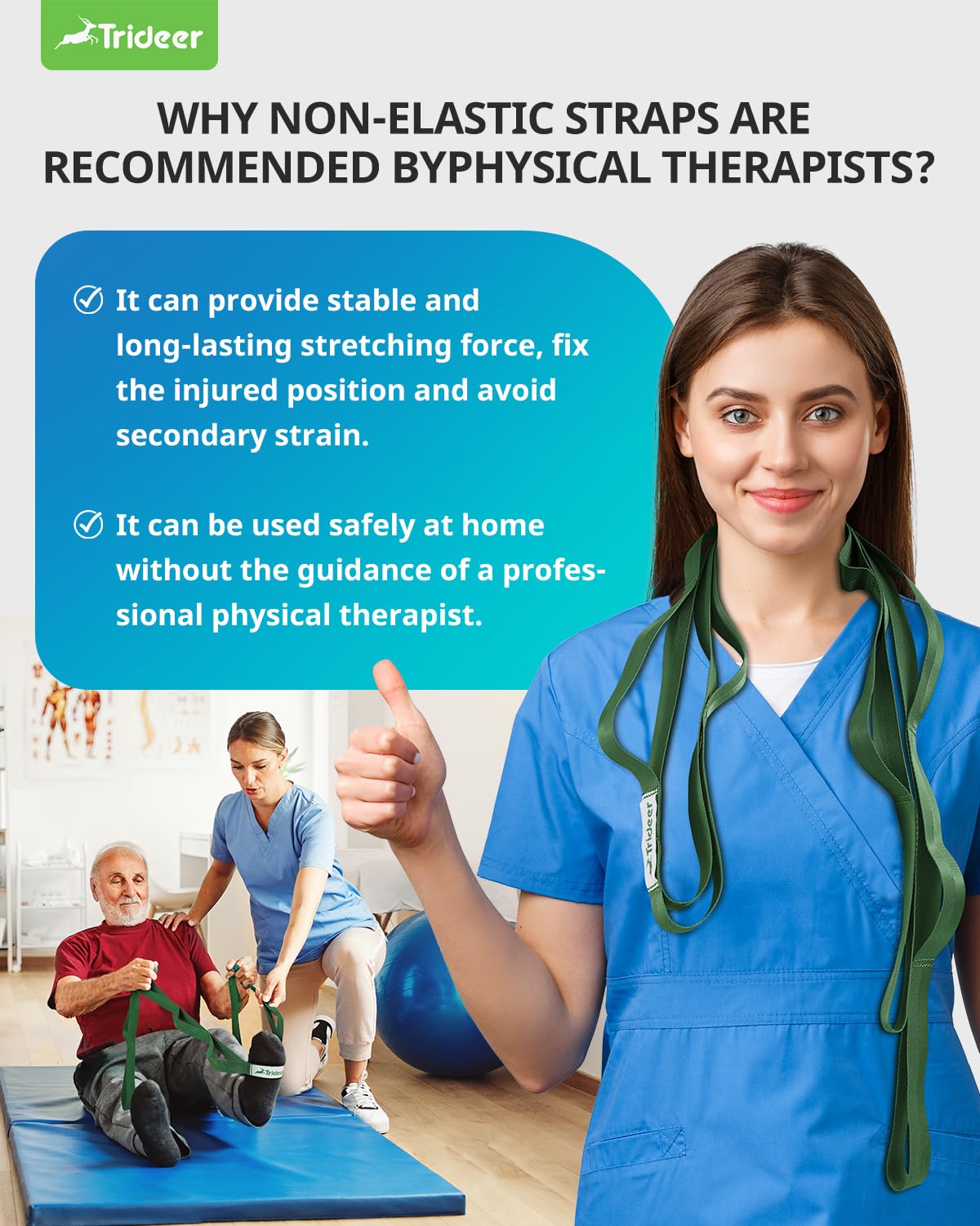 Boost flexibility, recover faster, and stretch safely with the Trideer 10-Loop Stretching Strap – durable, non-elastic, versatile for yoga, Pilates, physical therapy, and home or gym workouts.