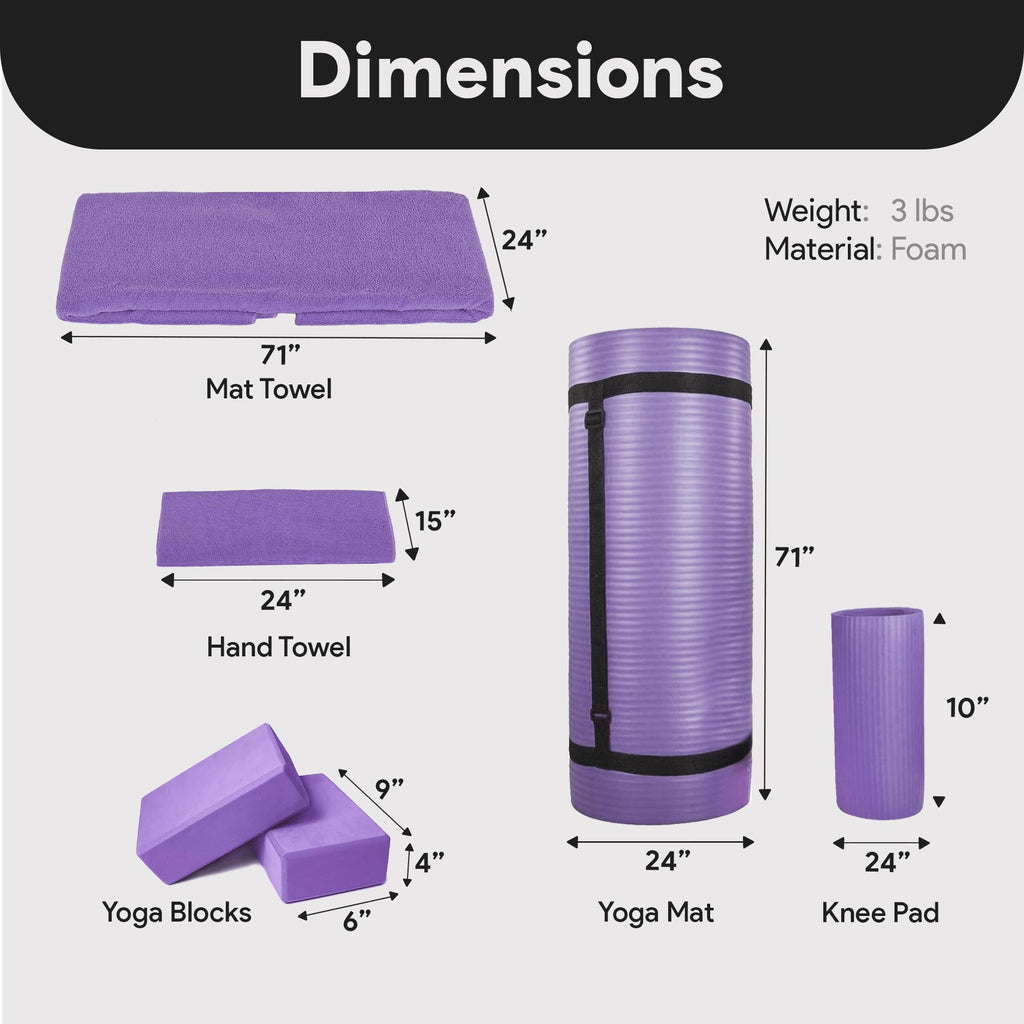 Master your yoga practice anywhere with the BalanceFrom 7-Piece Yoga Set – extra-thick mat, blocks, strap, towels, and knee pad for comfort, stability, and complete support at home or on-the-go.