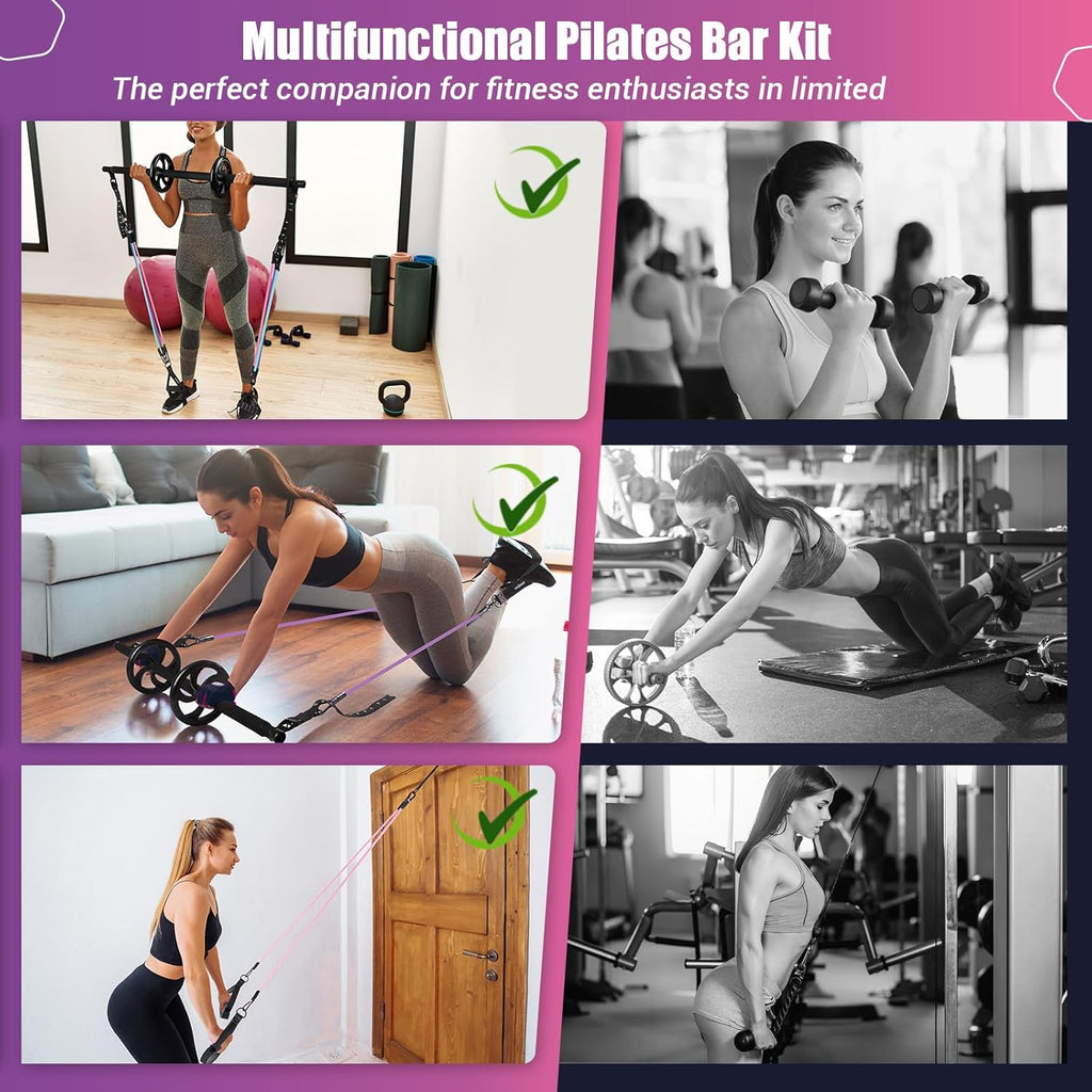 Tone your entire body anywhere with this multifunctional Pilates Bar Kit—complete with resistance bands and ab roller for sculpting, strengthening, and weight-loss workouts at home or on the go.