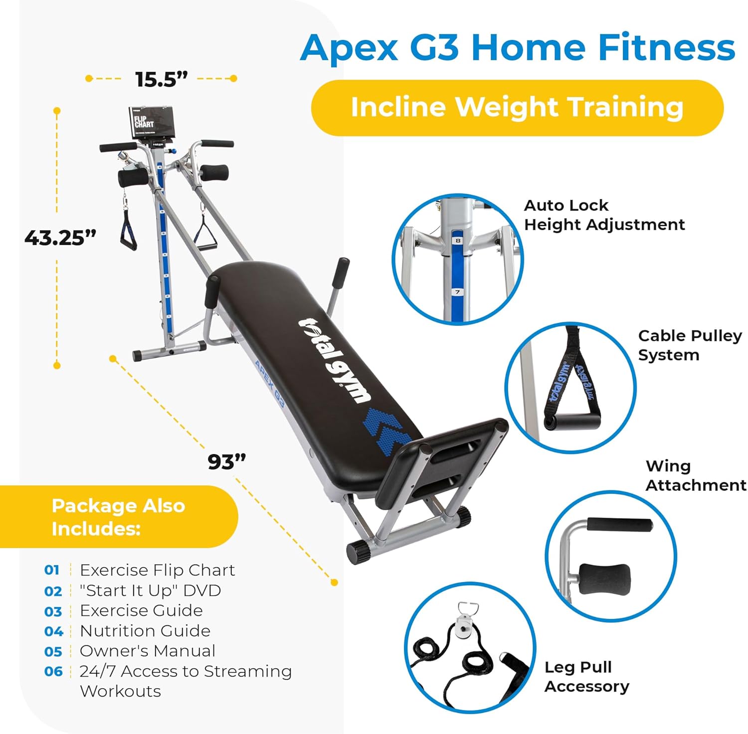 Total Gym APEX G3 Incline Weight Trainer Machine Equipment with 8 Resistance Levels - Heavy-Duty Home Workout and Exercise System for Indoor Training