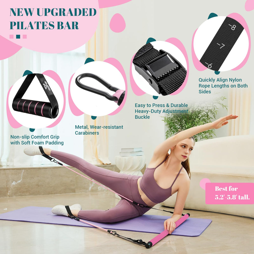 Achieve full-body strength, flexibility, and toning anywhere with the COFOF Pilates Bar Kit – adjustable resistance bands, padded handles, and portable design make home, travel, and outdoor workouts easy and effective.