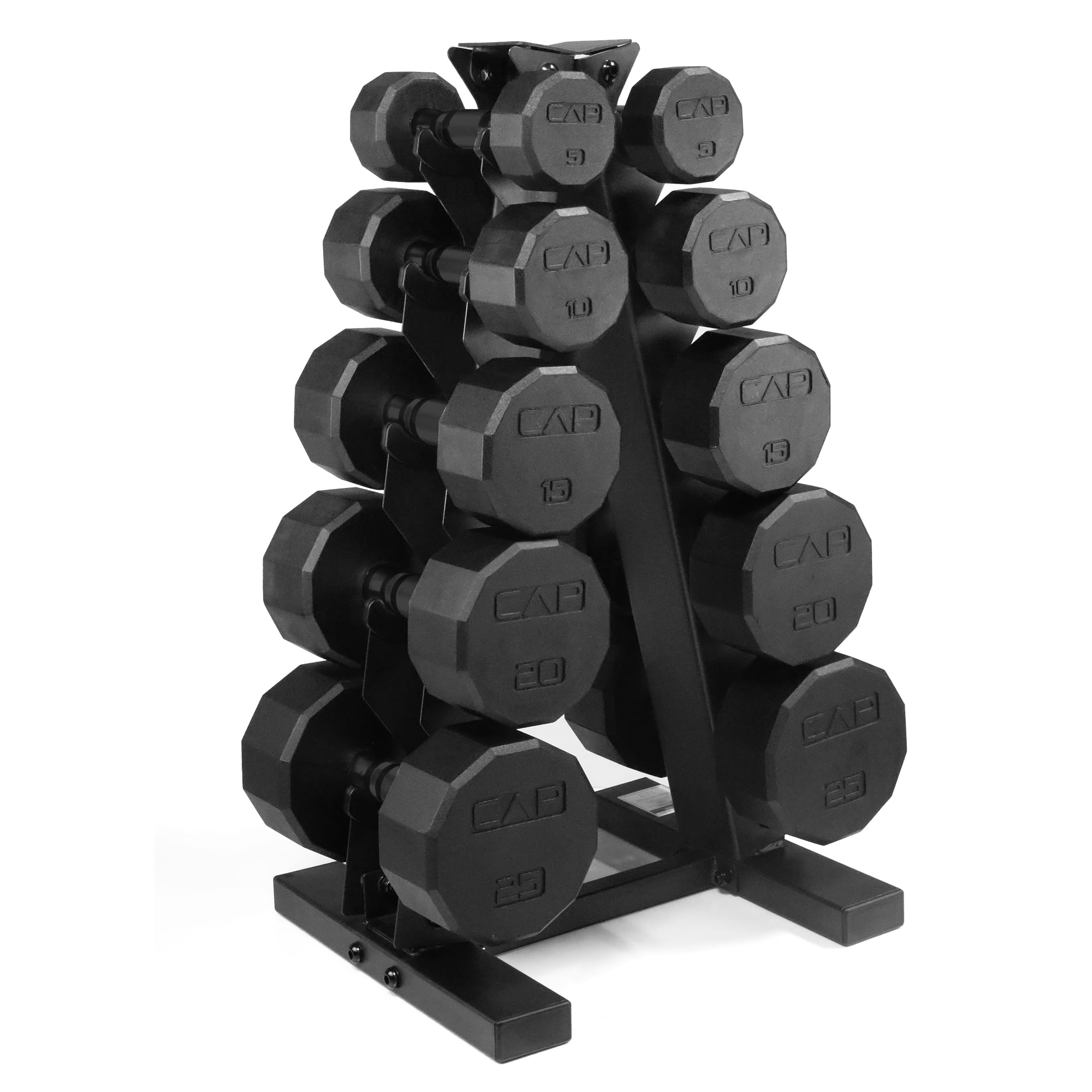 CAP Barbell Rubber Coated Dumbbell Weight Set with Vertical Rack | 100 lb, 150 lb, and 210 lb Options