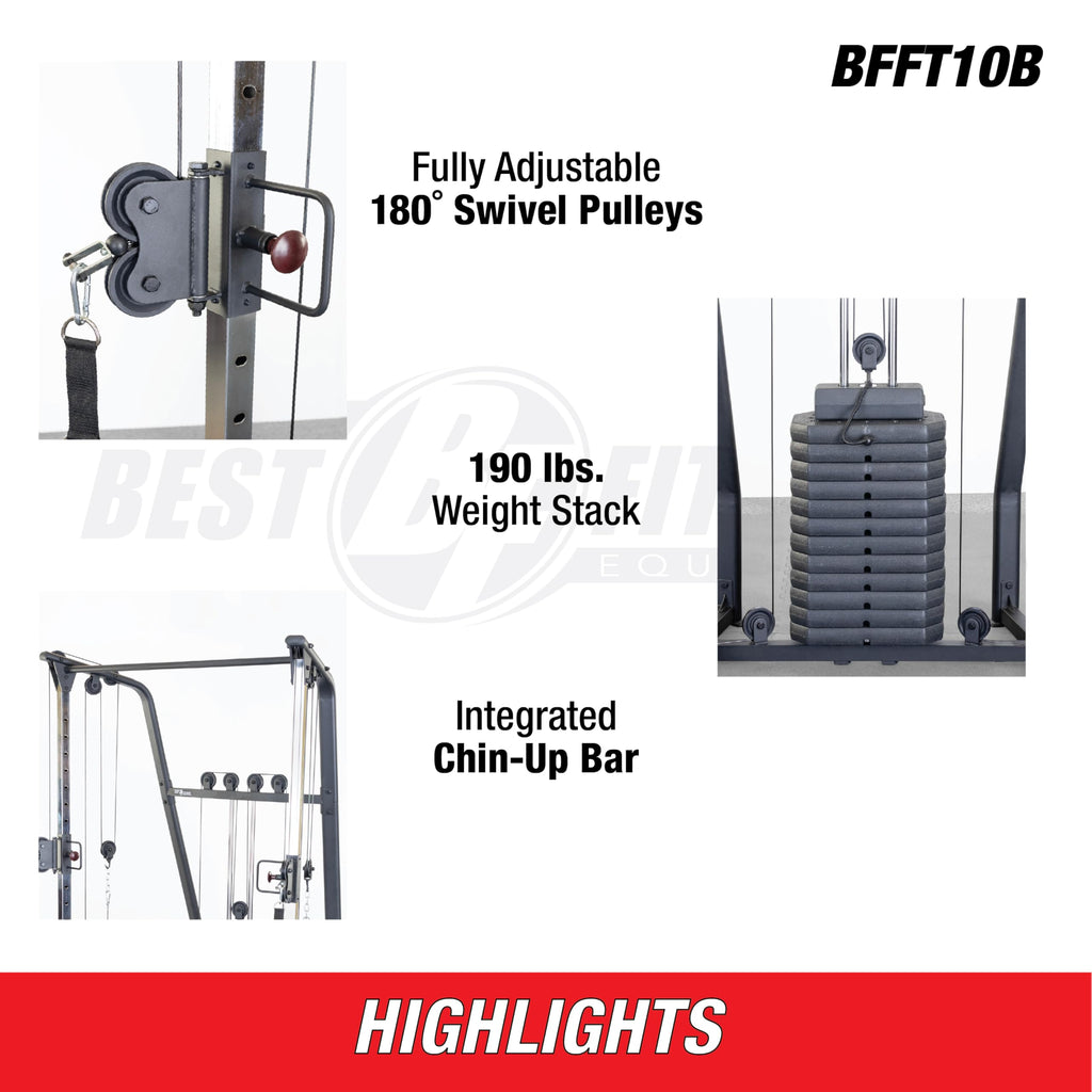 Transform your home gym into a professional training space with Body-Solid’s cable crossover and BFFT10B home gym—versatile, durable, and smooth, offering full-body strength training with endless exercise options.