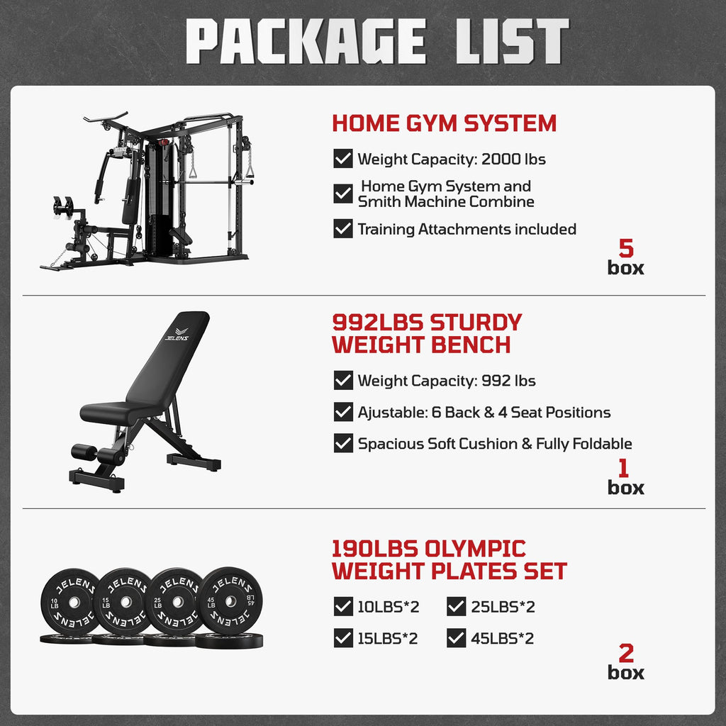 Achieve full-body strength at home with the JELENS Smith Machine & Gym System—durable, versatile, and quiet, offering progressive resistance, multi-station workouts, and family-friendly performance in one compact setup.