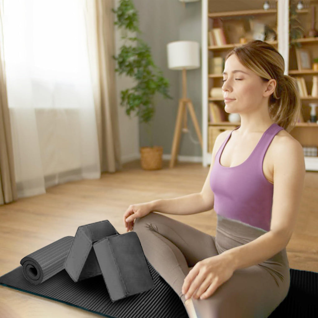 Master your yoga practice anywhere with the BalanceFrom 7-Piece Yoga Set – extra-thick mat, blocks, strap, towels, and knee pad for comfort, stability, and complete support at home or on-the-go.