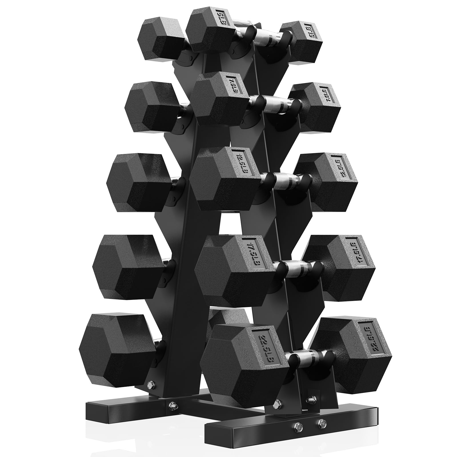 PAPABABE Dumbbell Set with Rack, Rubber Encased Hex Dumbbell Free Weights Dumbbells Set with Storage Rack, Home Weight Set