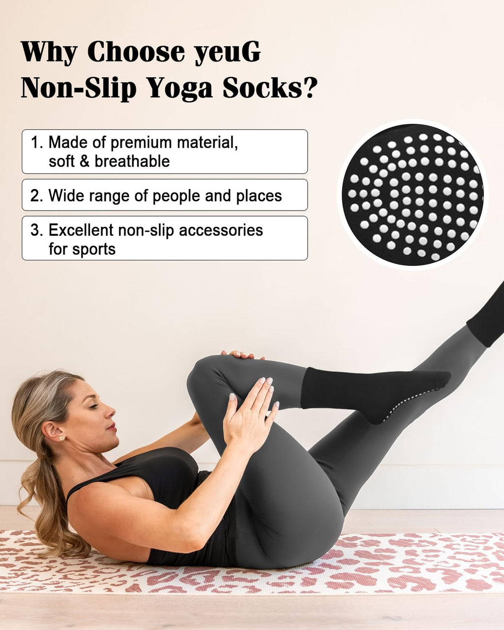 Stay safe, stable, and stylish with non-slip Pilates socks—breathable, cushioned, and perfect for yoga, barre, studio workouts, or home use. Comfort and grip in every step.