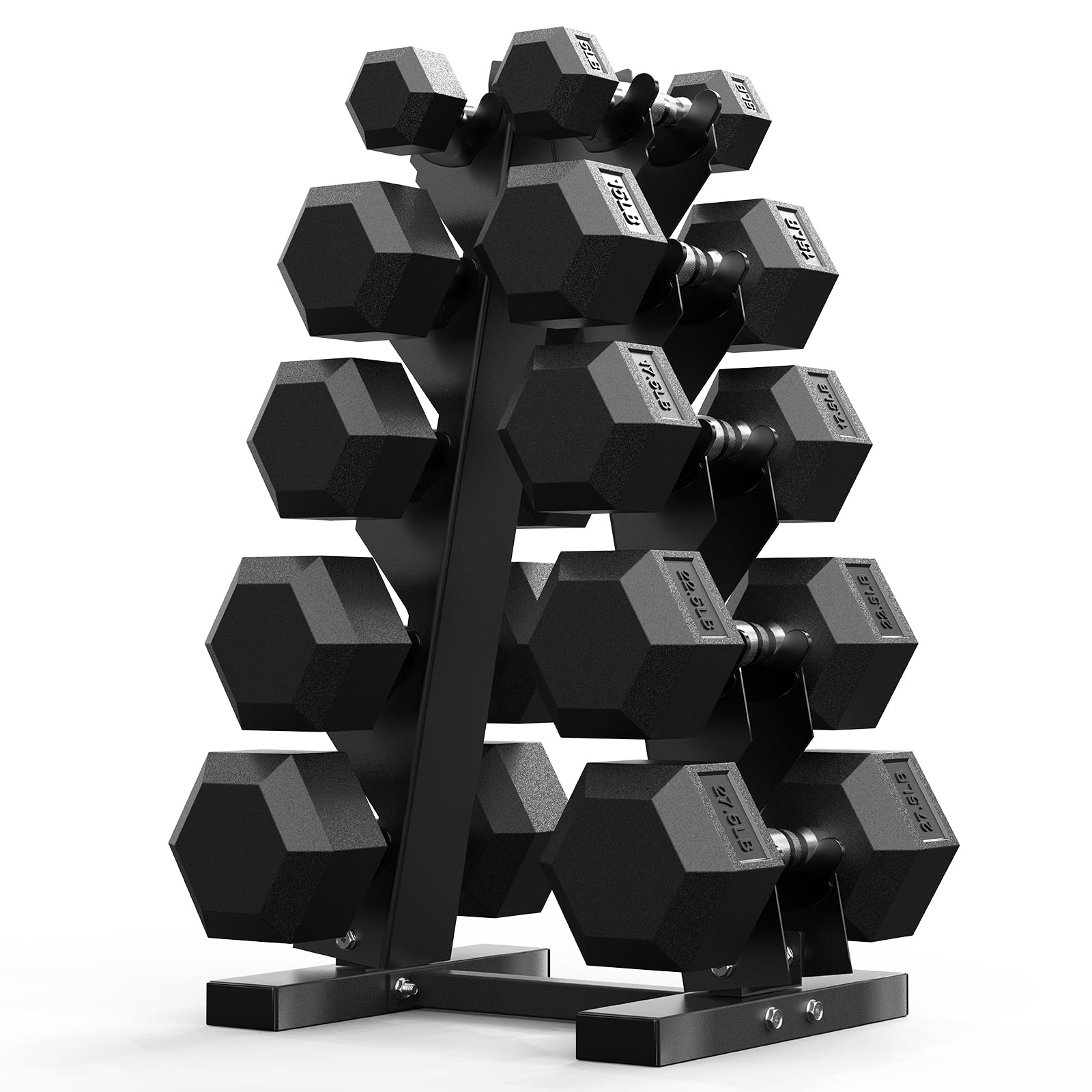 PAPABABE Dumbbell Set with Rack, Rubber Encased Hex Dumbbell Free Weights Dumbbells Set with Storage Rack, Home Weight Set