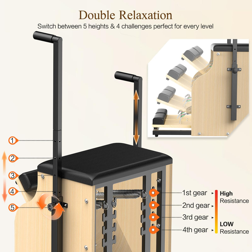 Transform your home into a professional Pilates studio—build strength, improve posture, and sculpt your entire body with smooth, controlled movements on this compact, studio-quality Wunda Chair.