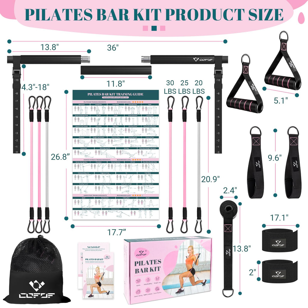 Achieve full-body strength, flexibility, and toning anywhere with the COFOF Pilates Bar Kit – adjustable resistance bands, padded handles, and portable design make home, travel, and outdoor workouts easy and effective.