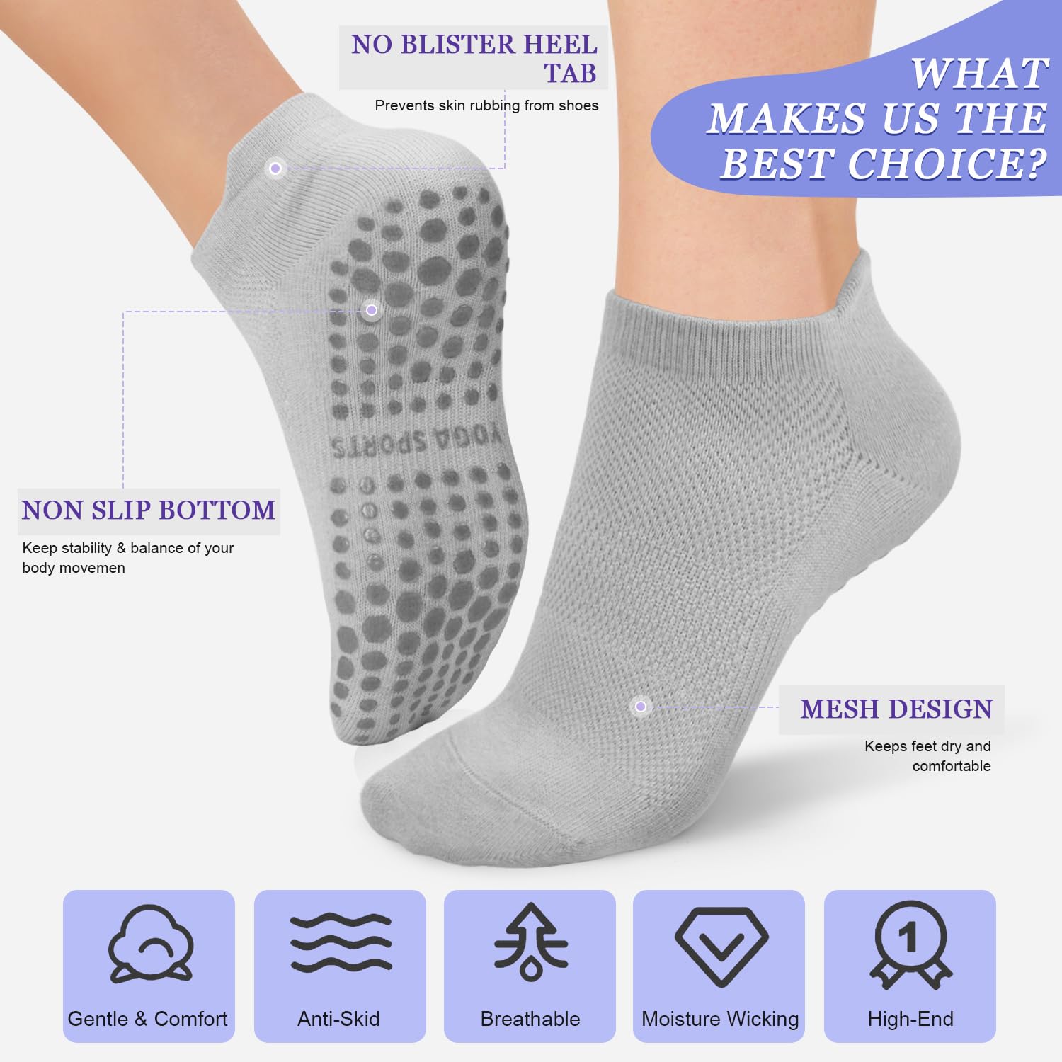 Stay safe, stable, and stylish with non-slip Pilates socks—breathable, cushioned, and perfect for yoga, barre, studio workouts, or home use. Comfort and grip in every step.